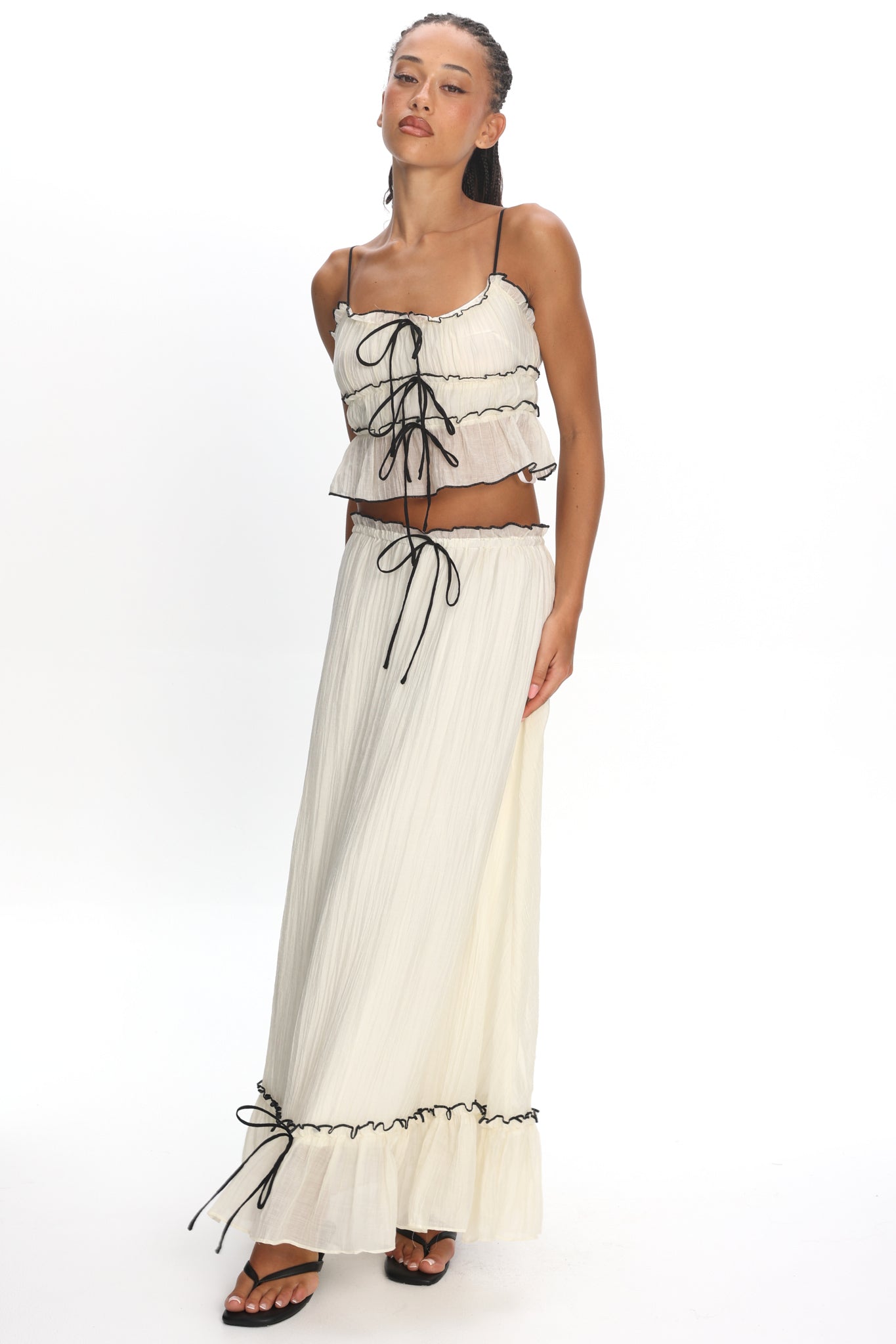 Maidens Tie Detail Overlock Maxi Skirt Cream– Selfie Leslie