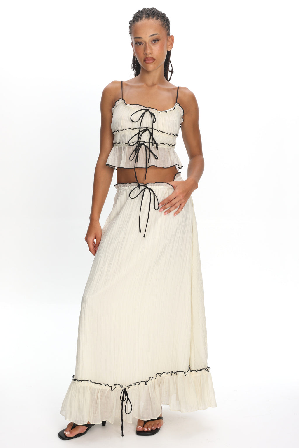 Maidens Tie Detail Overlock Maxi Skirt Cream