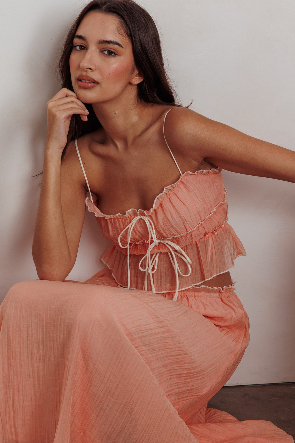 Maidens Tie Detail Overlock Top Apricot by Selfie Leslie