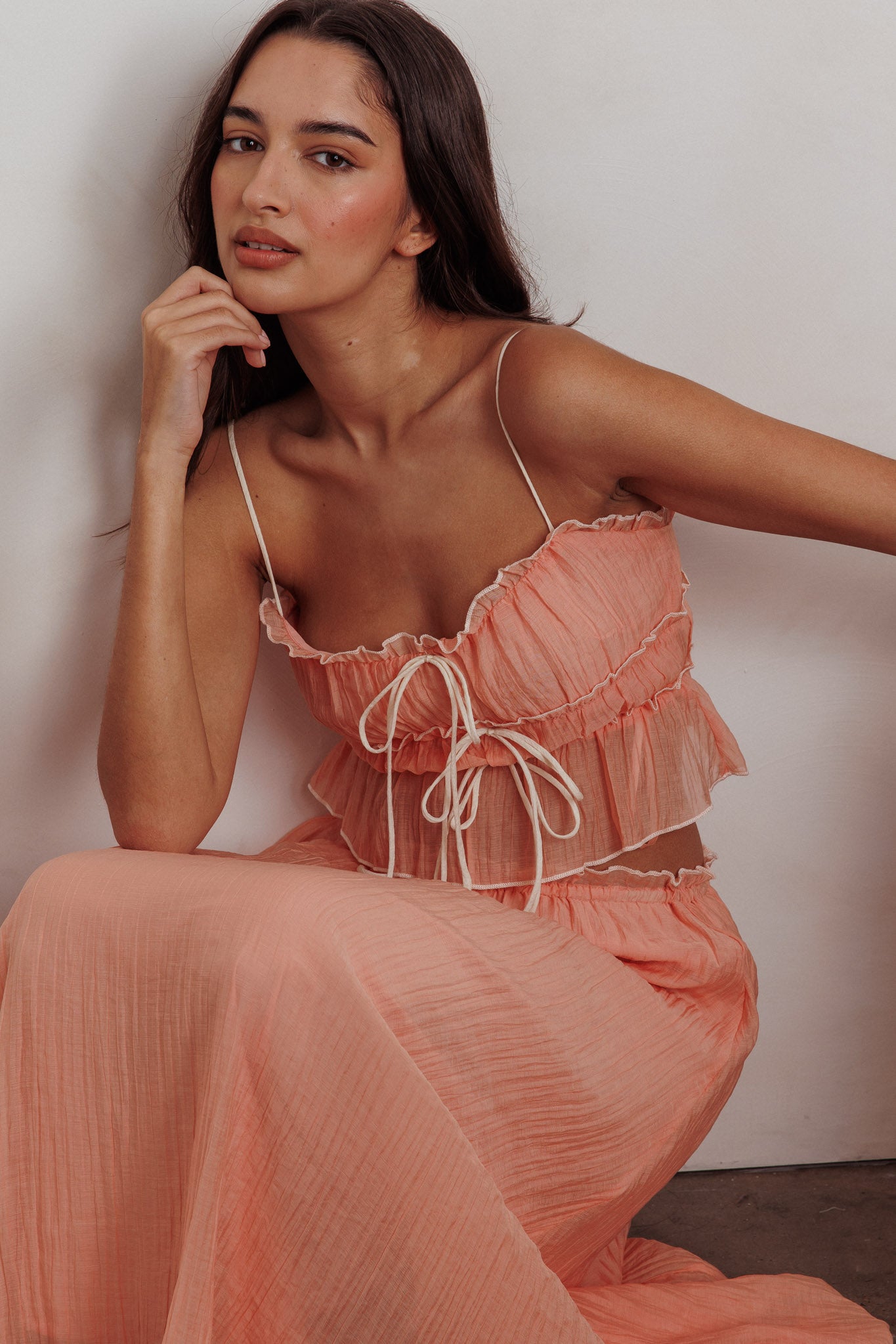 Maidens Tie Detail Overlock Top Apricot by Selfie Leslie