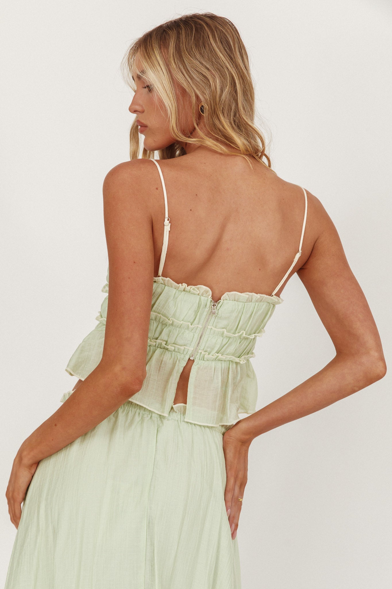 Maidens Tie Detail Overlock Top Sage by Selfie Leslie