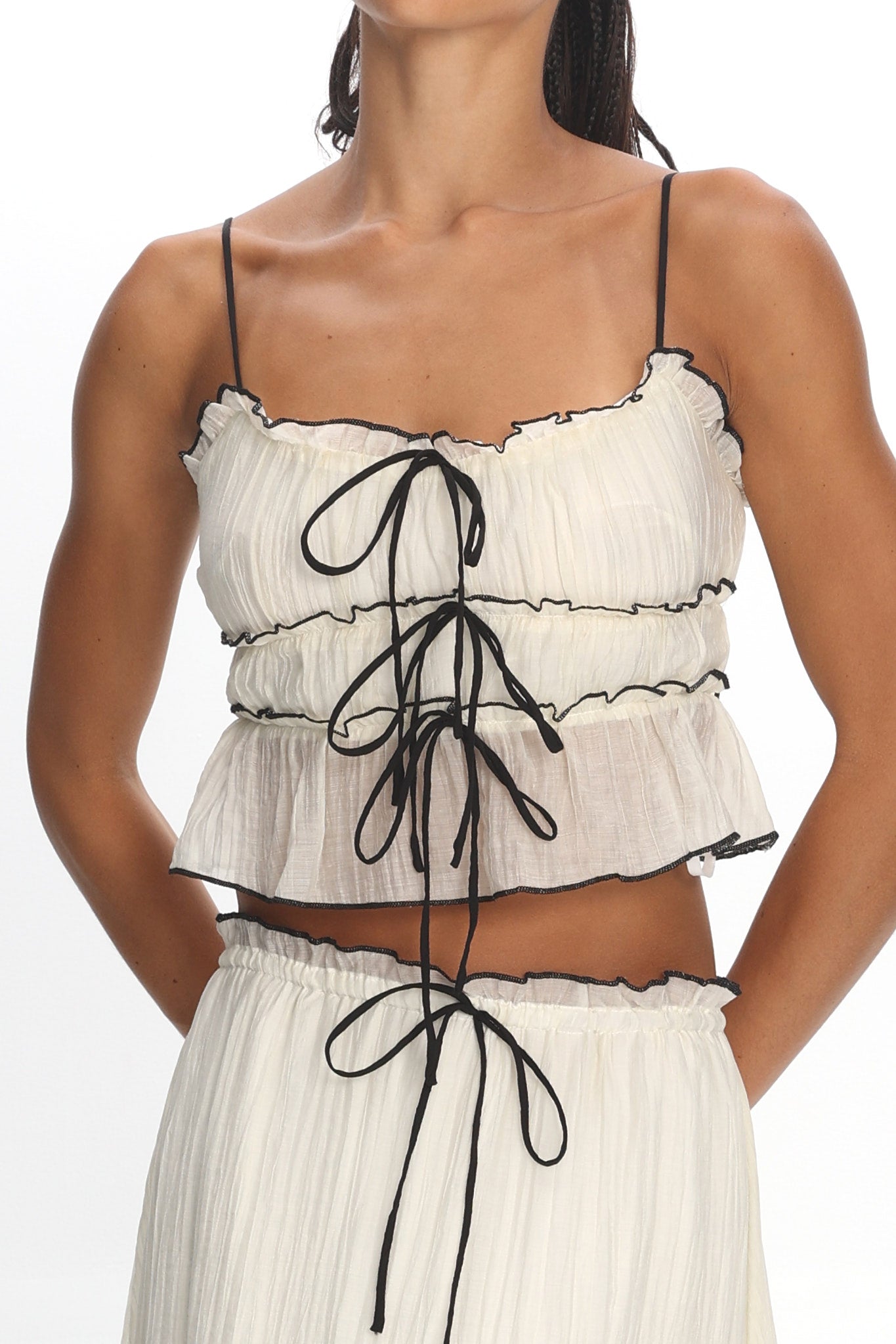 Maidens Tie Detail Overlock Top Cream | Selfie Leslie