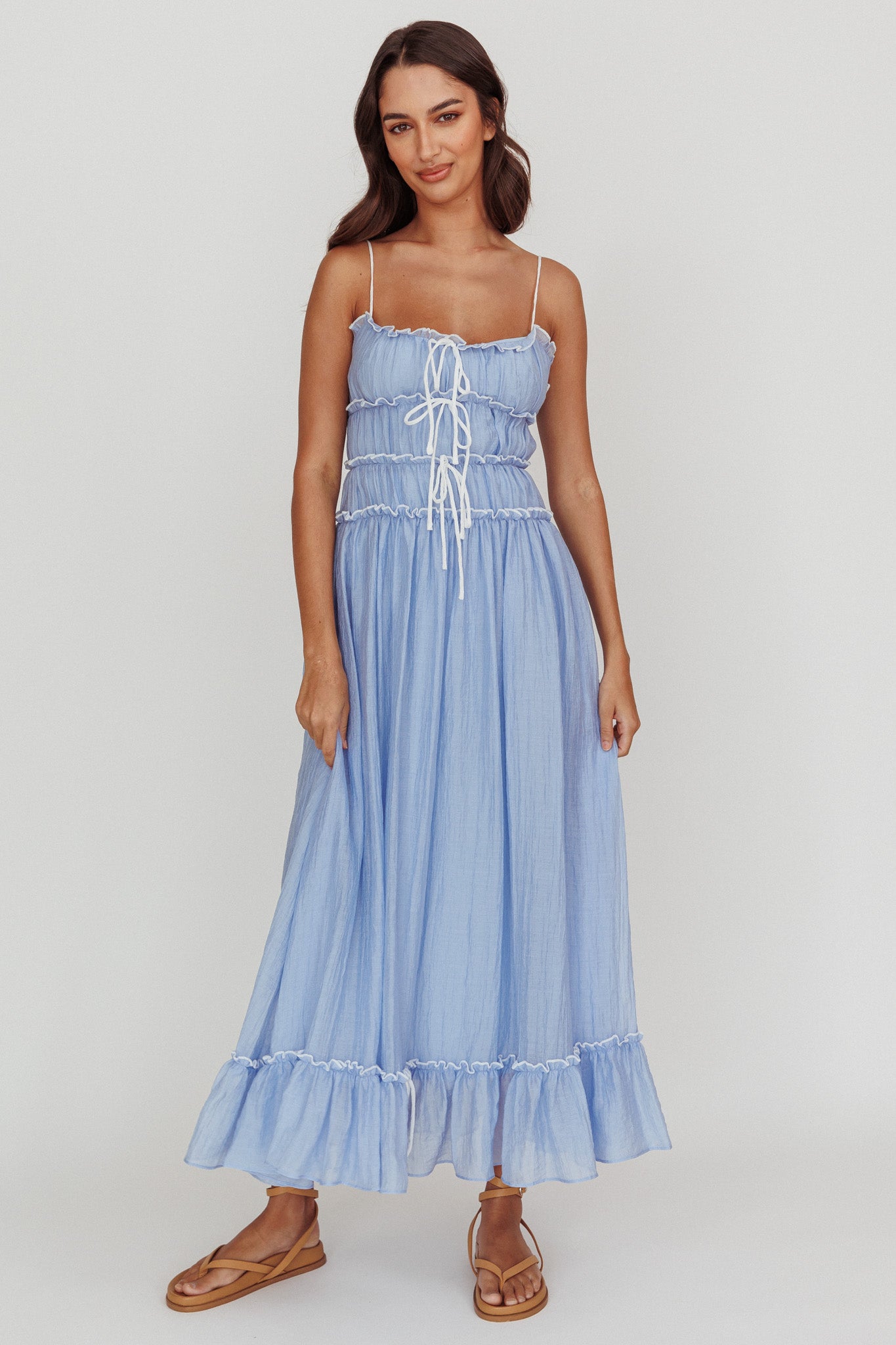 Maidens Tie Accent Maxi Dress Cloud Blue– Selfie Leslie