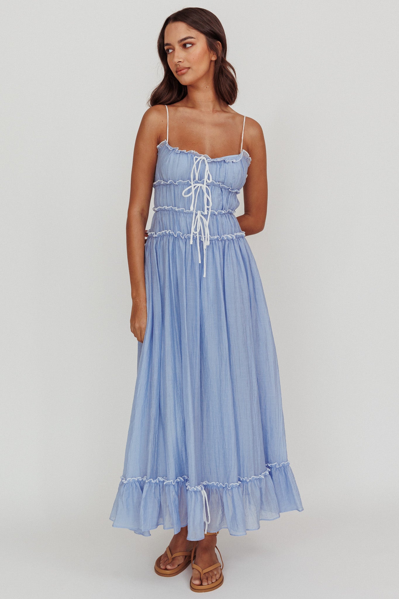 Maidens Tie Accent Maxi Dress Cloud Blue by Selfie Leslie