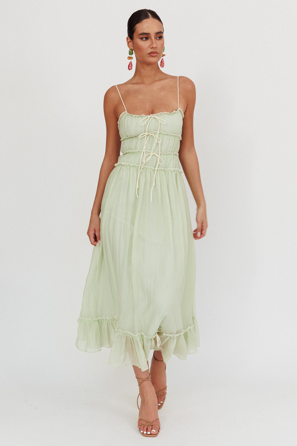 Maidens Tie Accent Maxi Dress Sage by Selfie Leslie