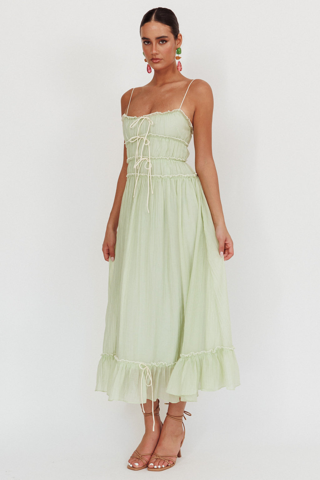 Maidens Tie Accent Maxi Dress Sage by Selfie Leslie