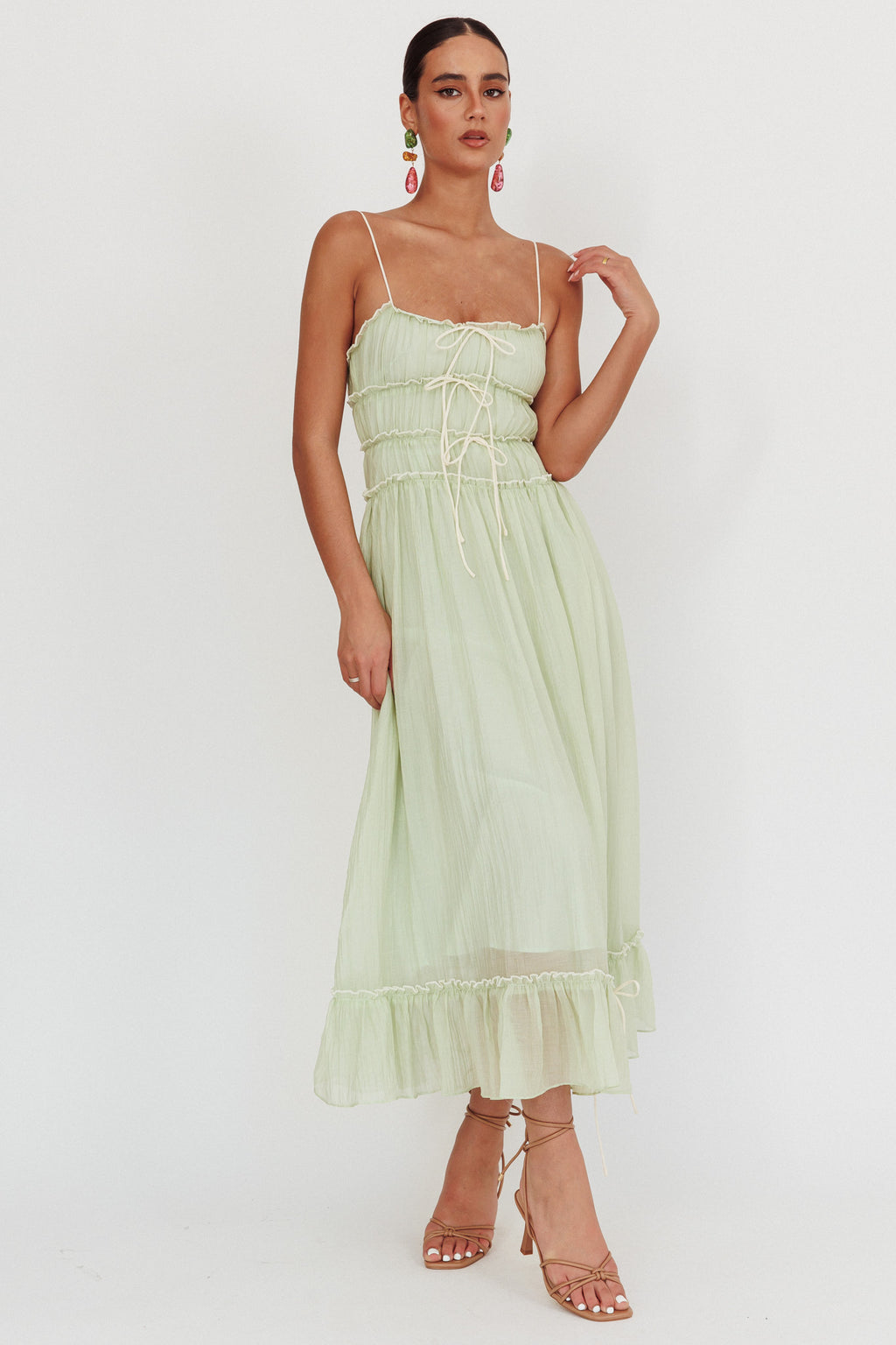 Maidens Tie Accent Maxi Dress Sage by Selfie Leslie