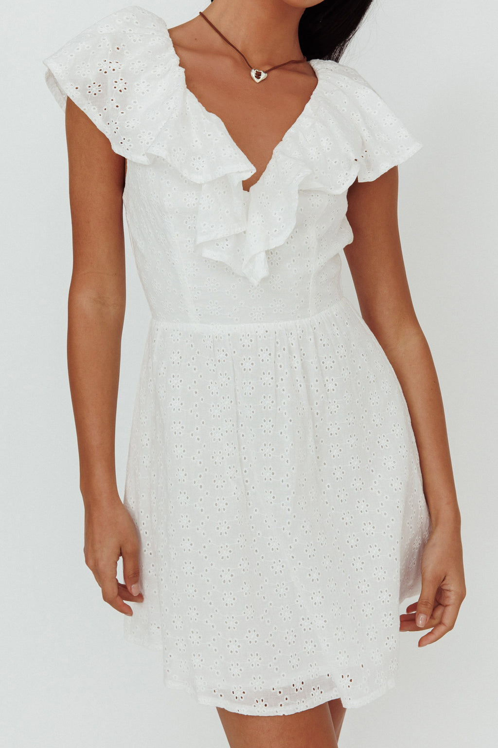 Kiarah Eyelet Ruffle Mini Dress White by Selfie Leslie