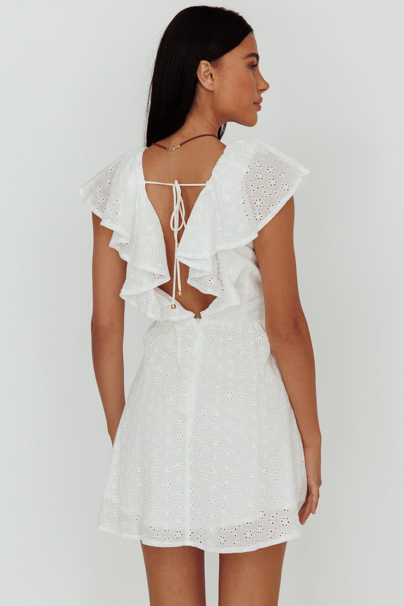 Kiarah Eyelet Ruffle Mini Dress White by Selfie Leslie