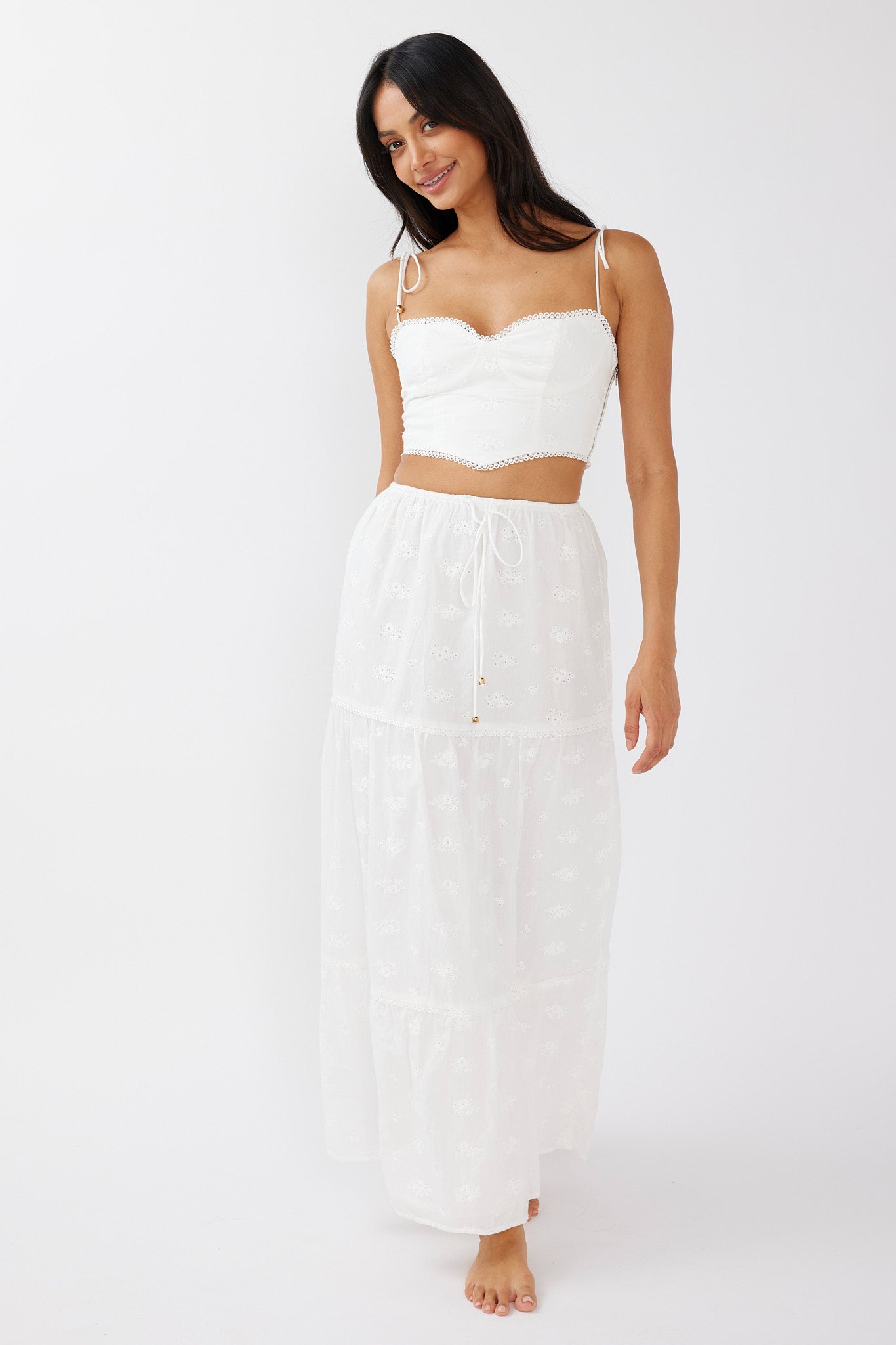 Gracelyn Drawstring Embroidery Maxi Skirt White by Selfie Leslie