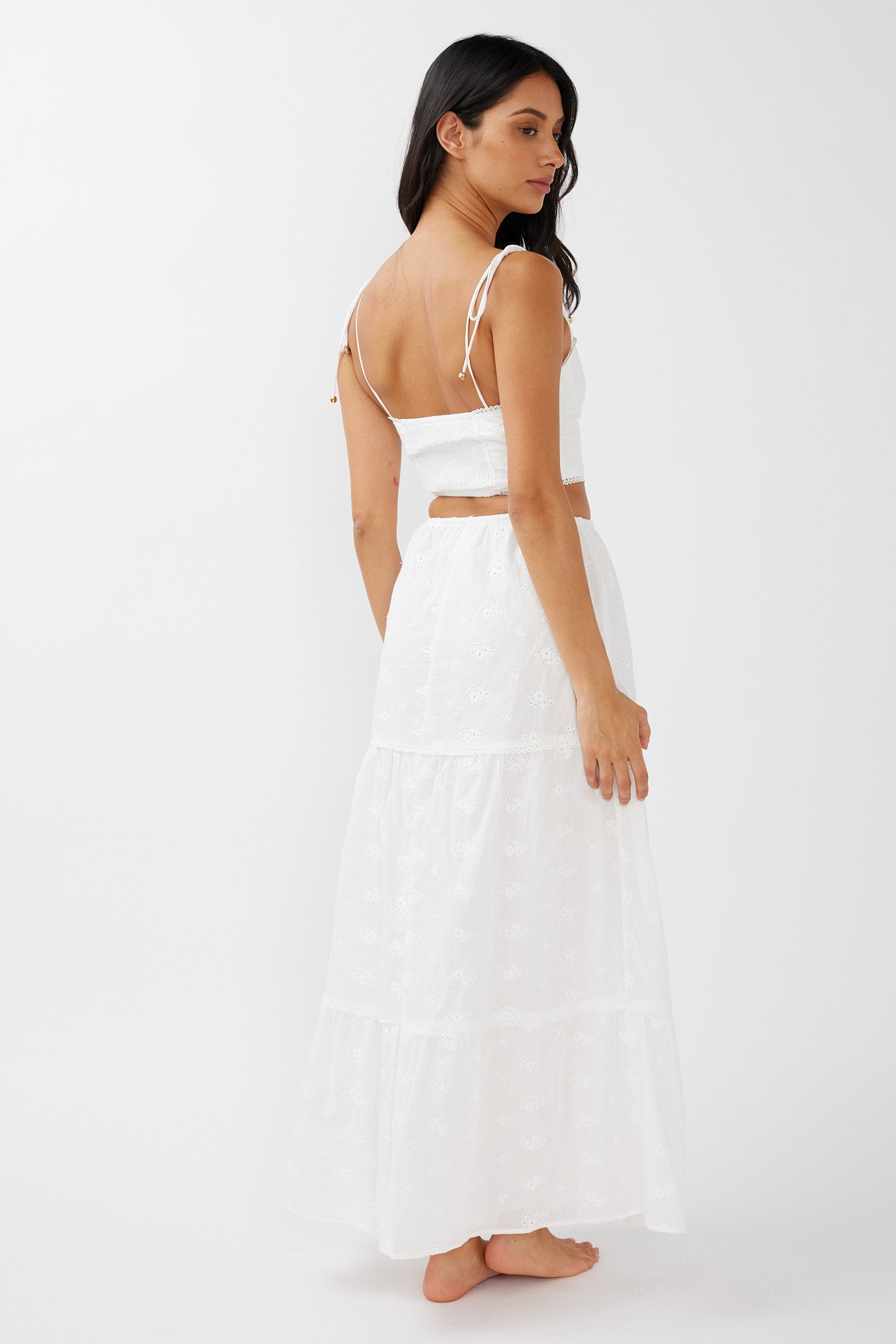 Gracelyn Drawstring Embroidery Maxi Skirt White by Selfie Leslie