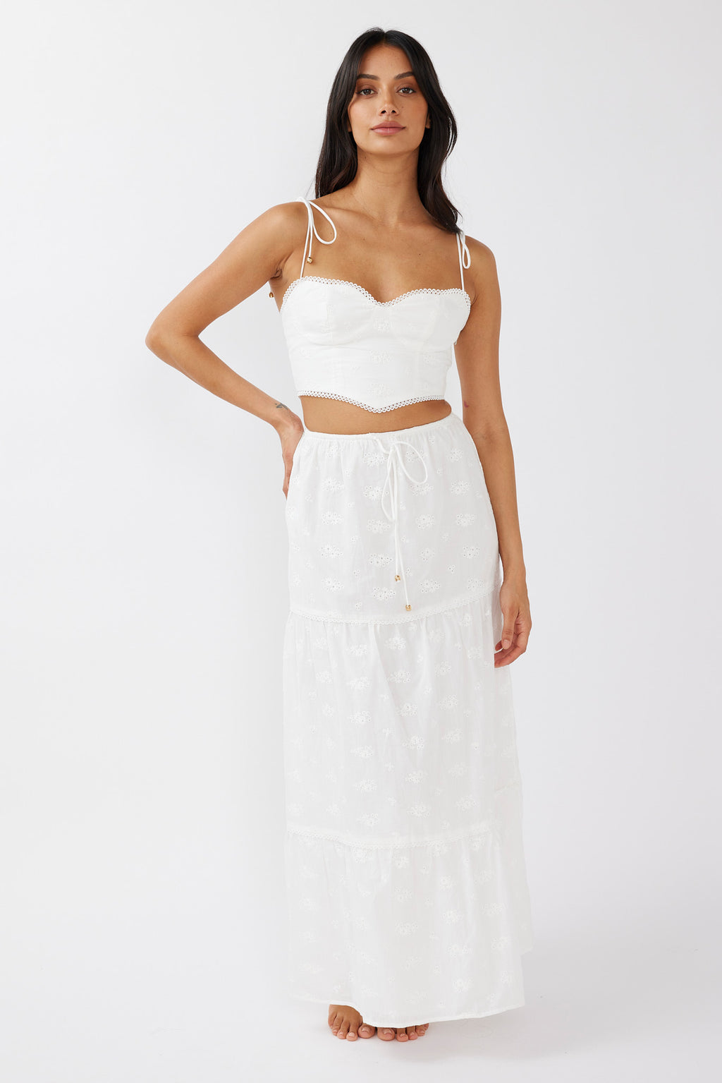Gracelyn Drawstring Embroidery Maxi Skirt White by Selfie Leslie