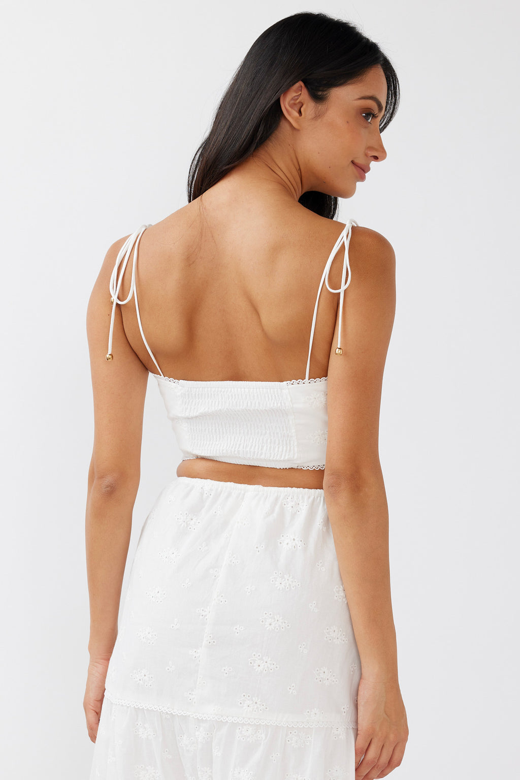 Gracelyn Tied Shoulder Embroidery Crop Top White by Selfie Leslie