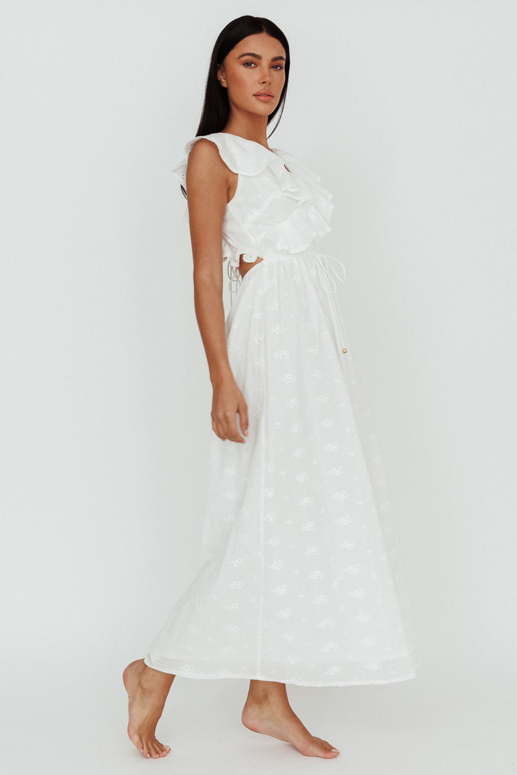 Primrosia Tied Back Maxi Dress Eyelet White by Selfie Leslie