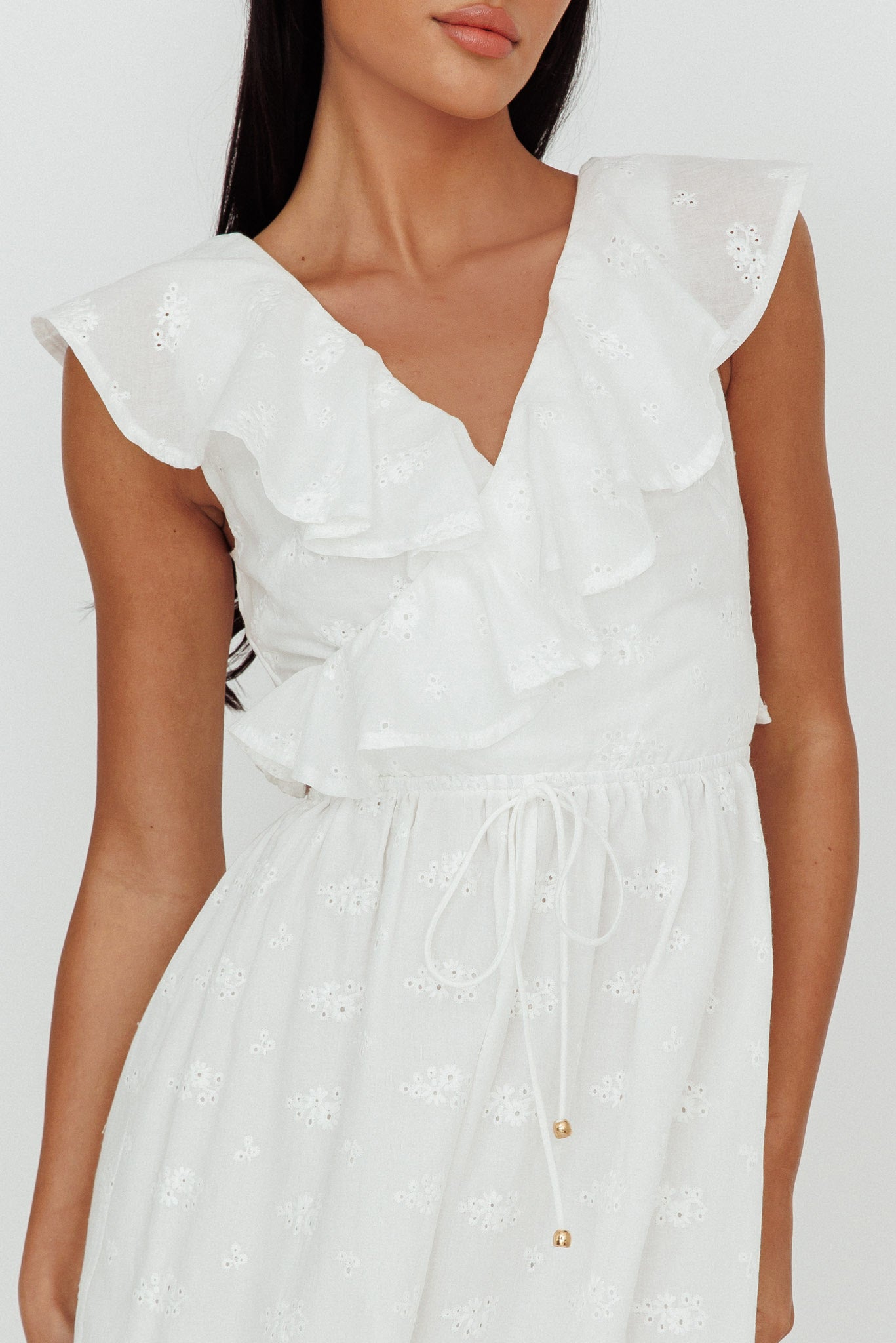 Primrosia Tied Back Maxi Dress Eyelet White by Selfie Leslie