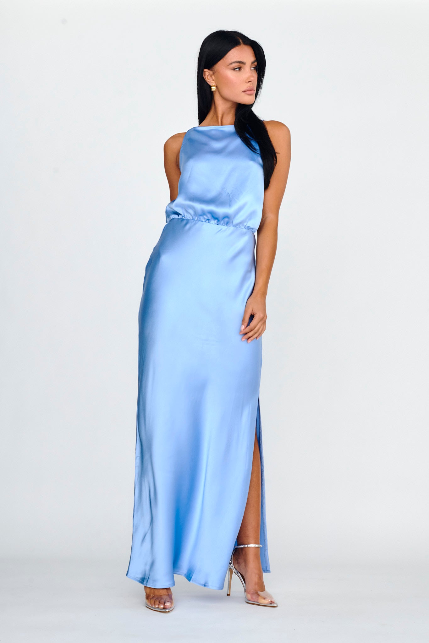 Midnight Hour Side Split Midi Dress Ocean by Selfie Leslie