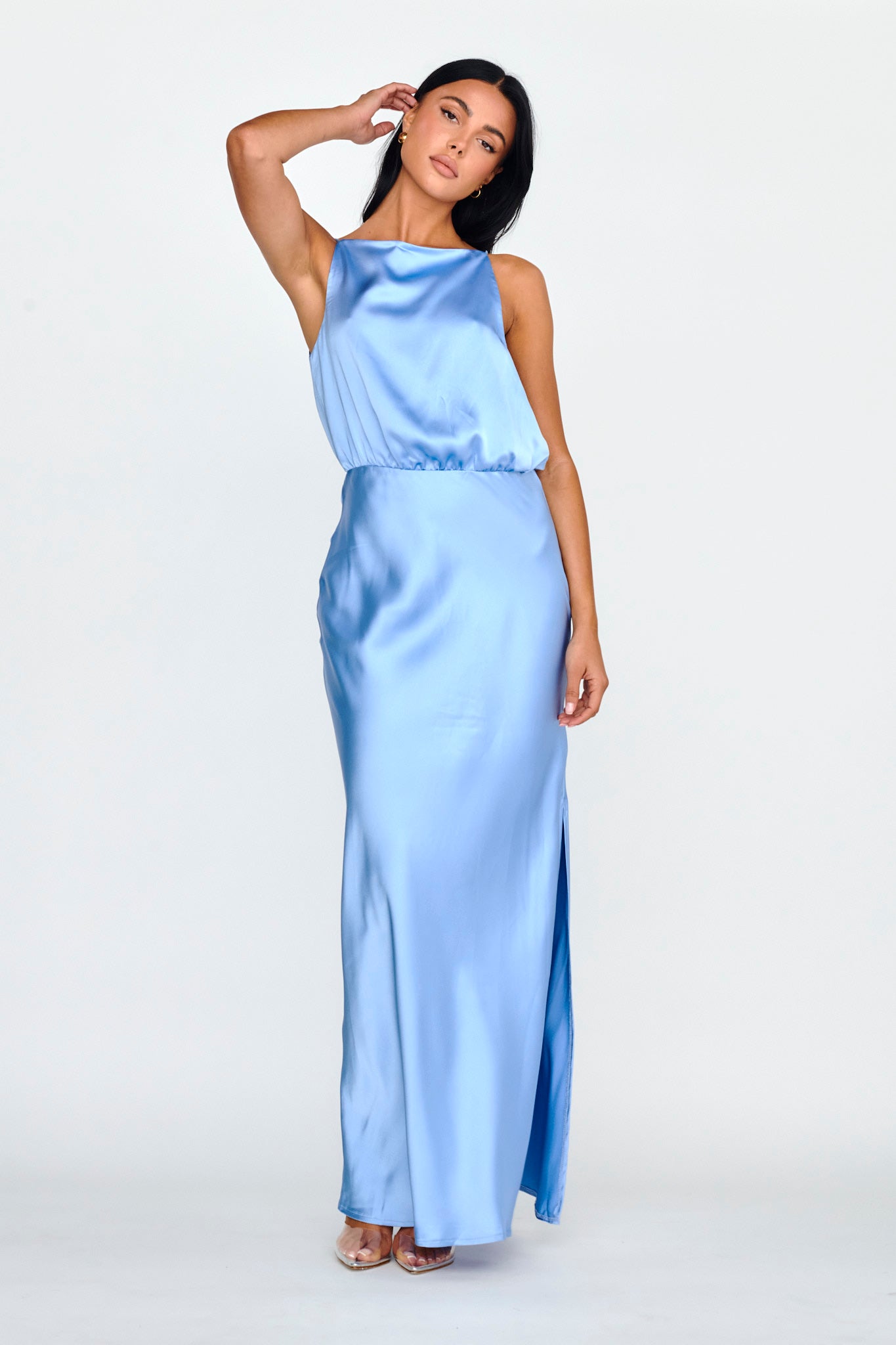 Midnight Hour Side Split Midi Dress Ocean by Selfie Leslie