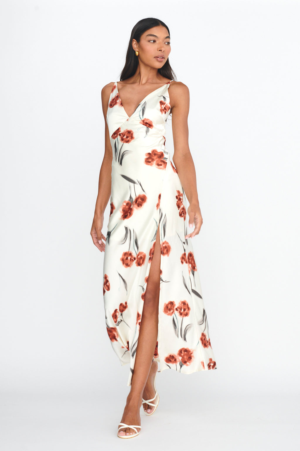 Corinna Tied Waist Split Dress Floral Poppy by Selfie Leslie