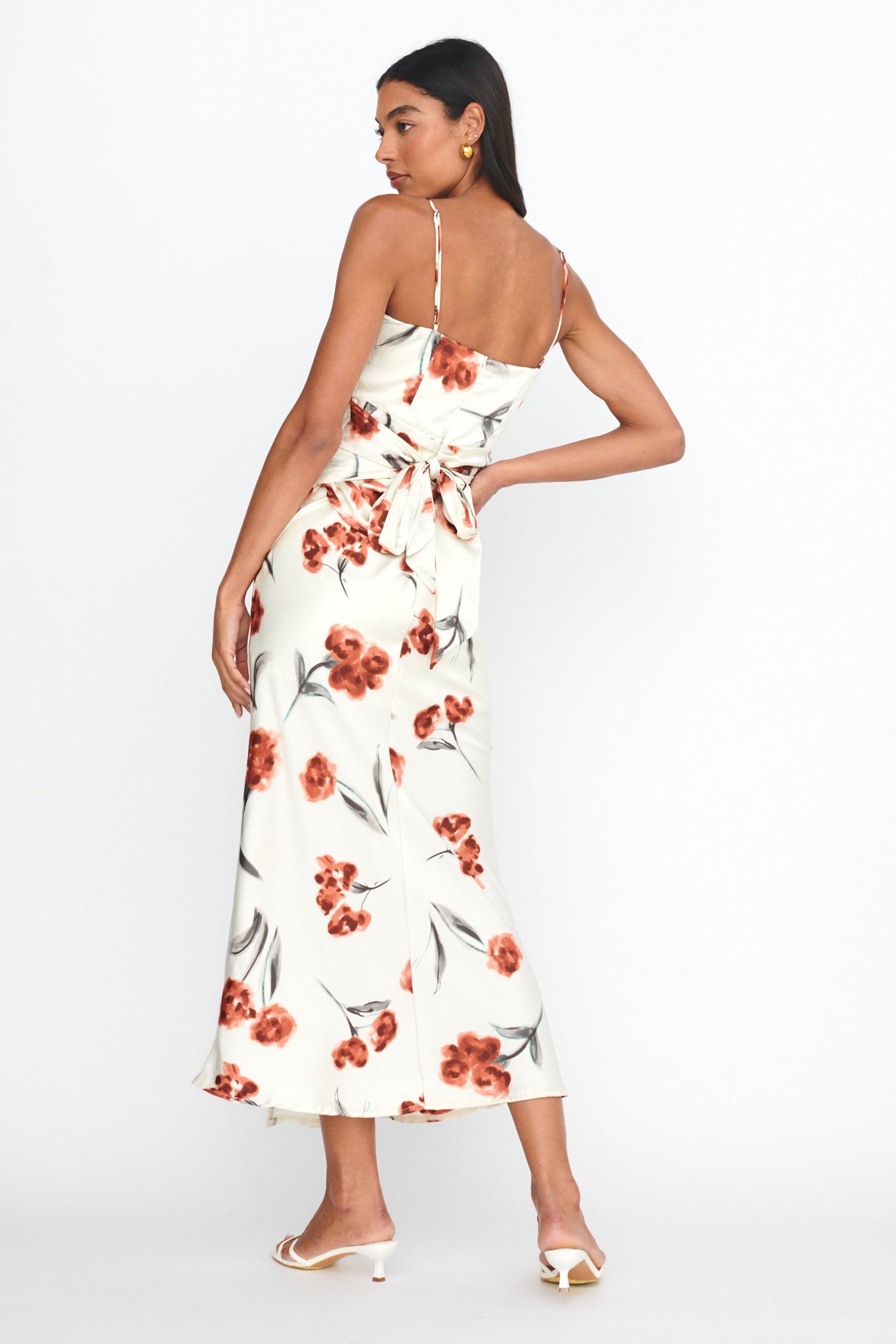 Corinna Tied Waist Split Dress Floral Poppy by Selfie Leslie