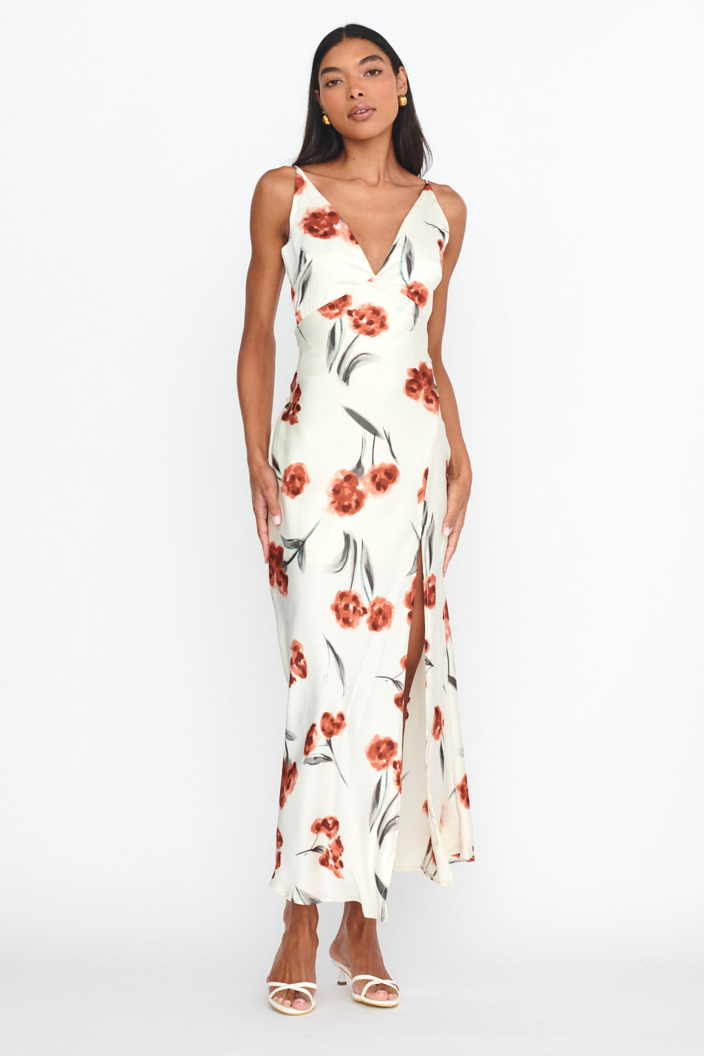 Corinna Tied Waist Split Dress Floral Poppy by Selfie Leslie