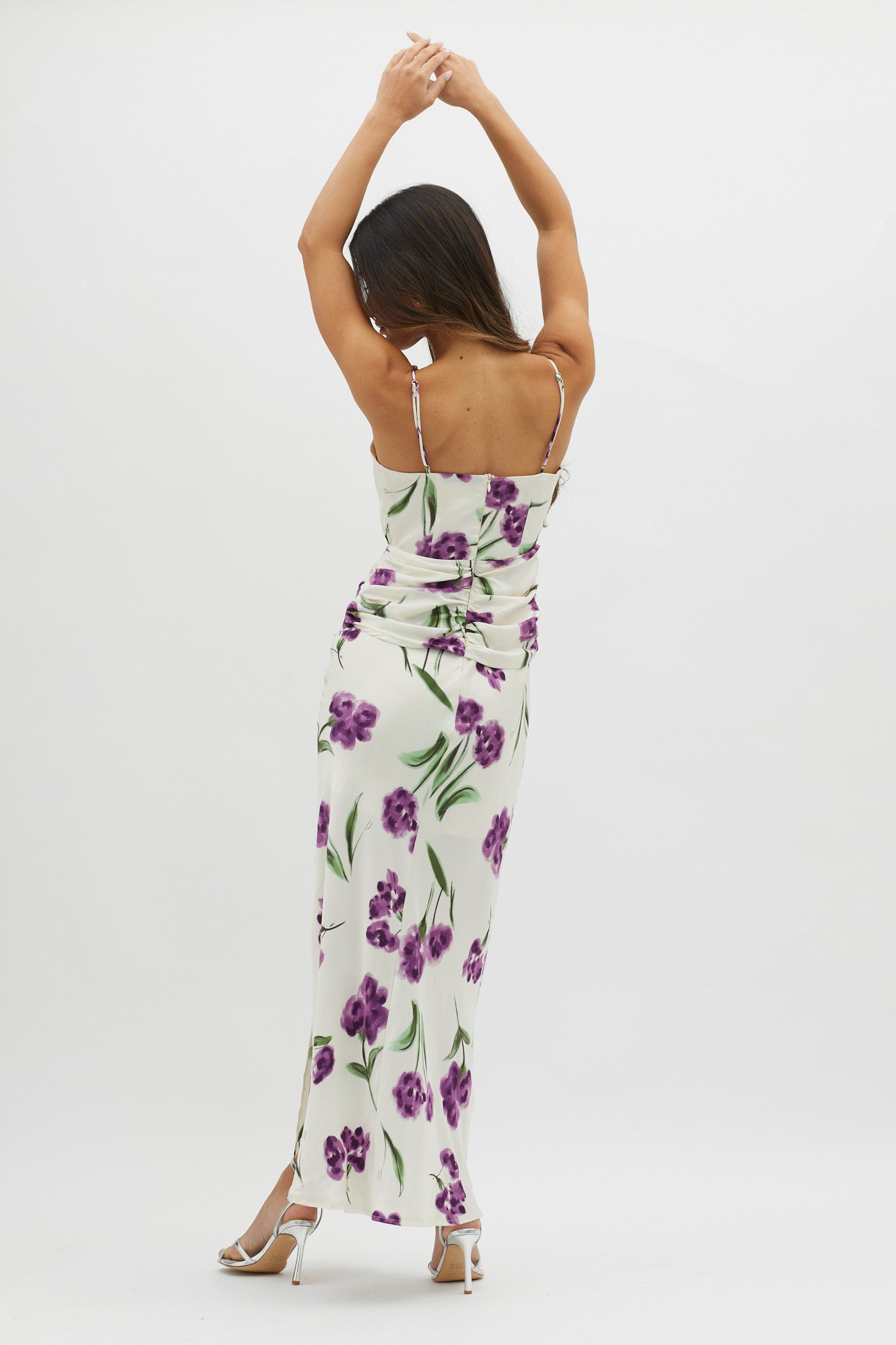 Corinna Tied Waist Split Dress Floral Purple by Selfie Leslie