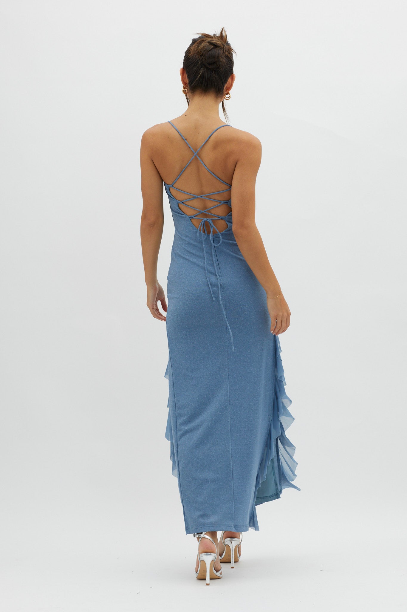 Rosilyn Split Ruffle Midi Dress Blue by Selfie Leslie