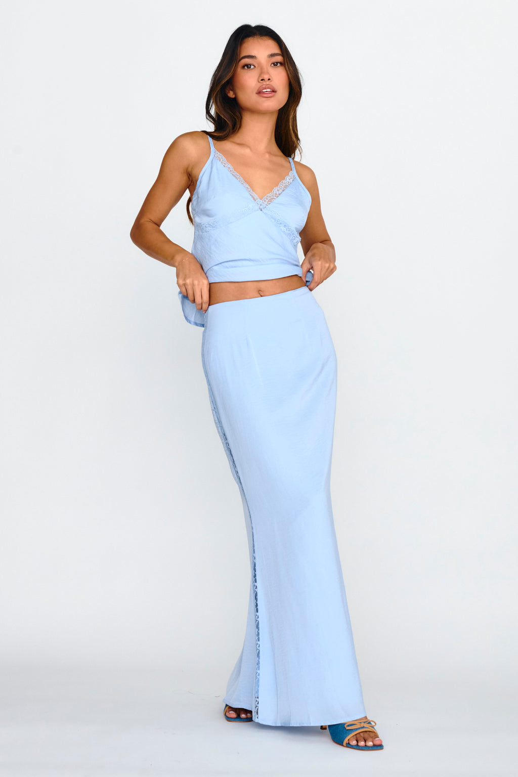 Pammy Lace Trim Maxi Skirt Cloud Blue by Selfie Leslie