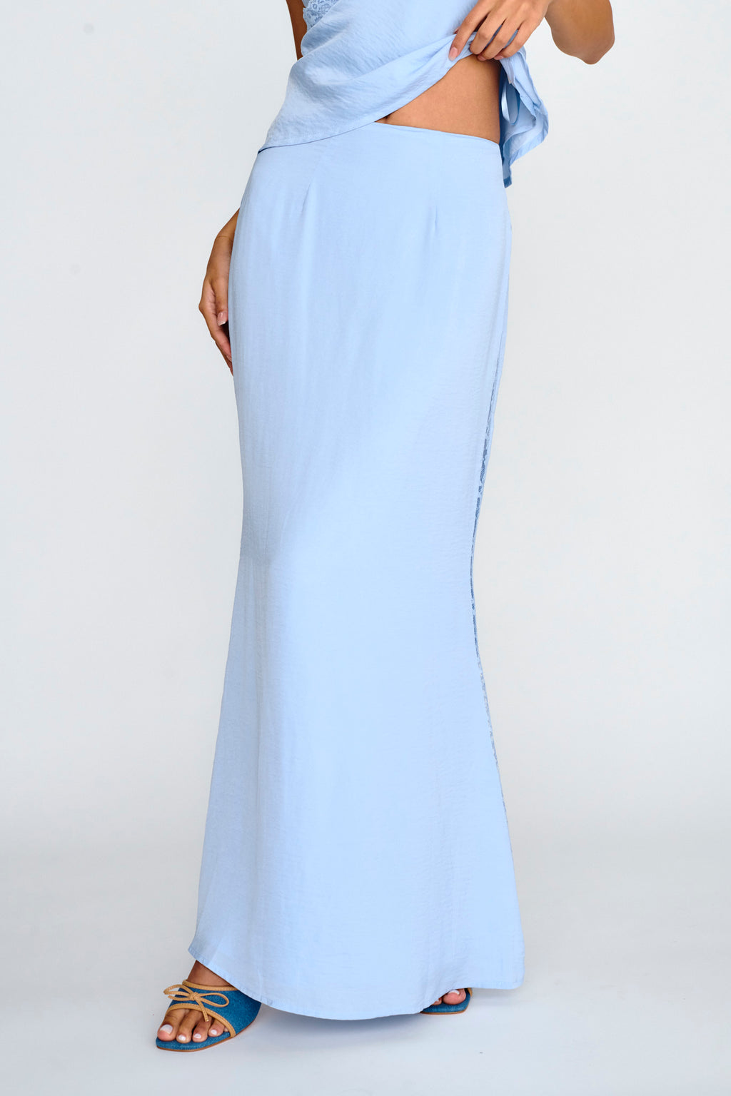 Pammy Lace Trim Maxi Skirt Cloud Blue by Selfie Leslie