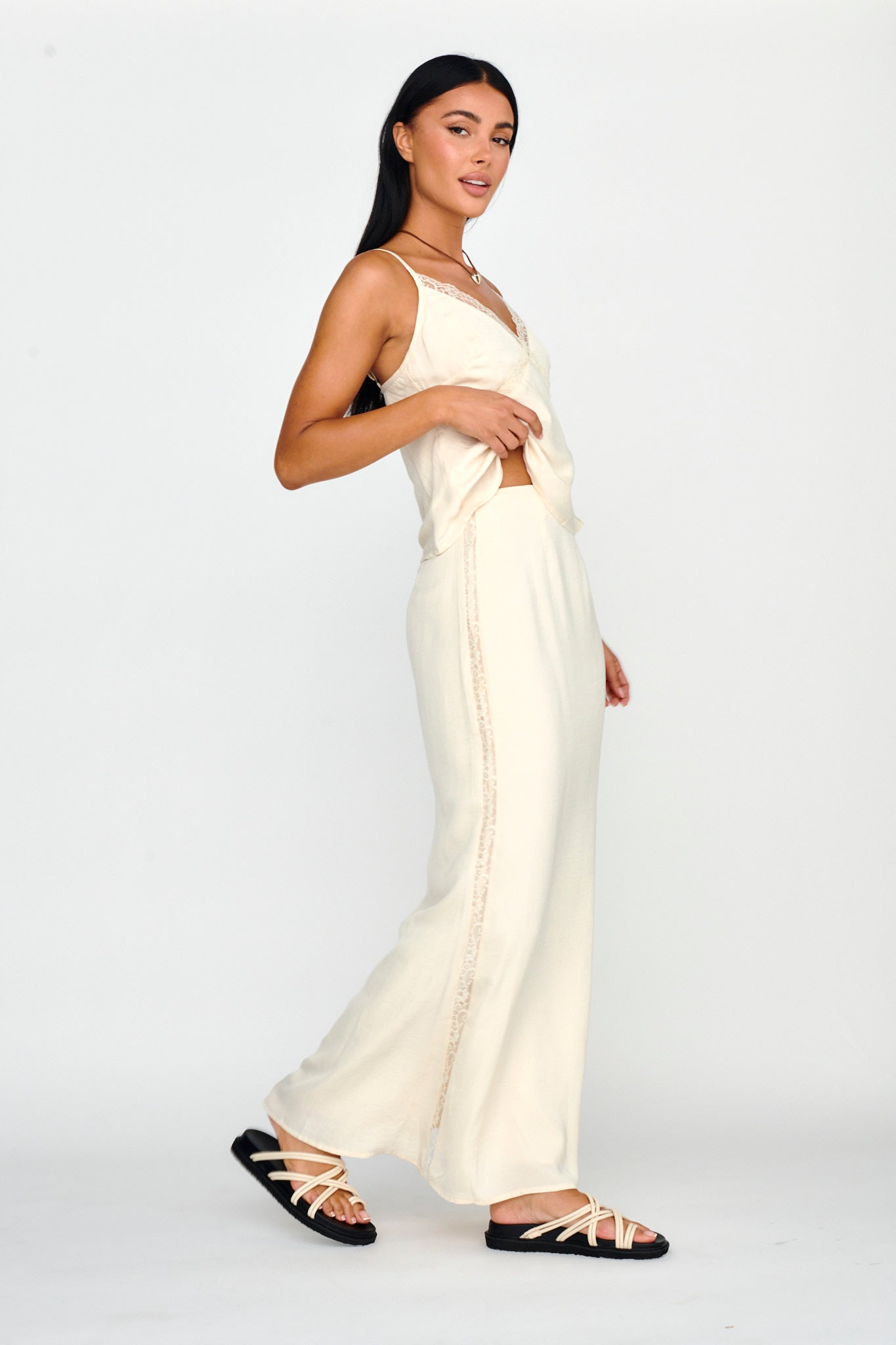 Pammy Lace Trim Maxi Skirt Oyster by Selfie Leslie