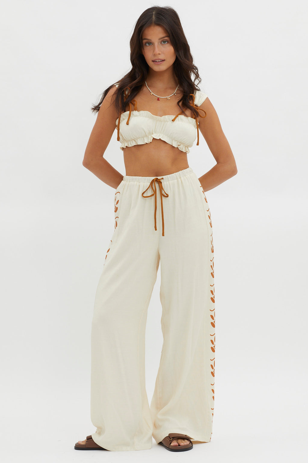 Maghan Side Print Long Pants Beige by Selfie Leslie