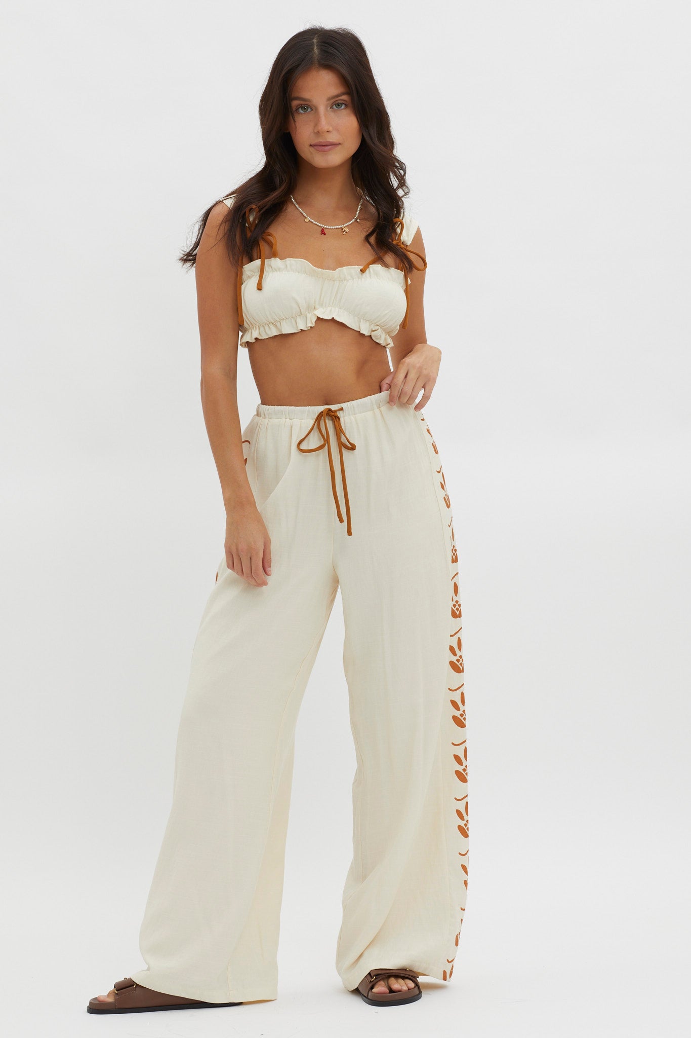 Maghan Tie Strap Crop Top Beige by Selfie Leslie