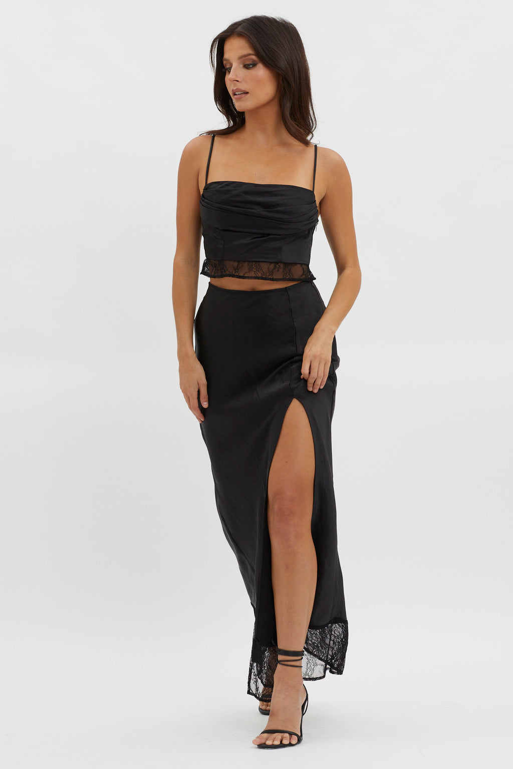 For The Moment Lace Trim Maxi Skirt Black by Selfie Leslie