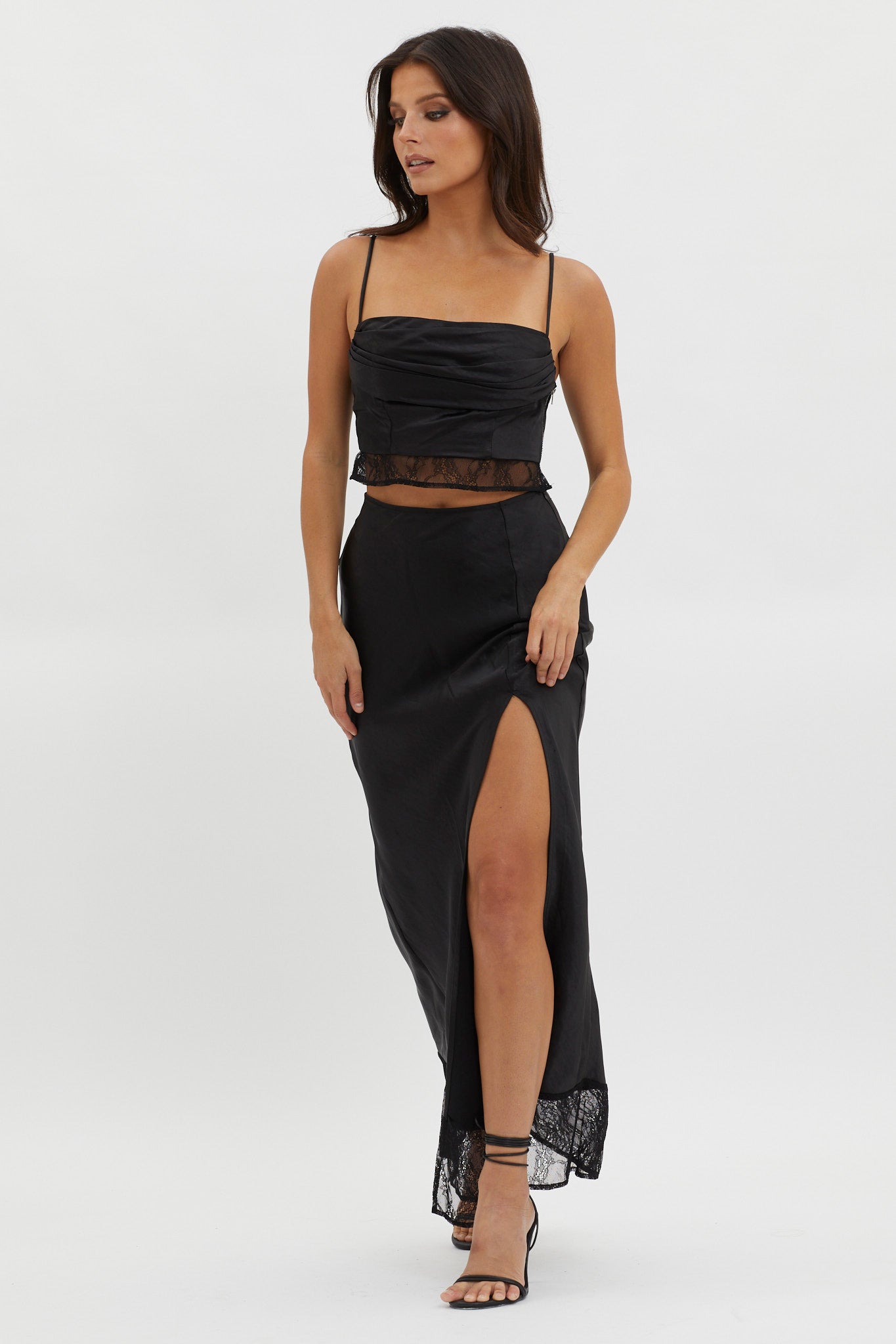 For The Moment Lace Trim Maxi Skirt Black by Selfie Leslie