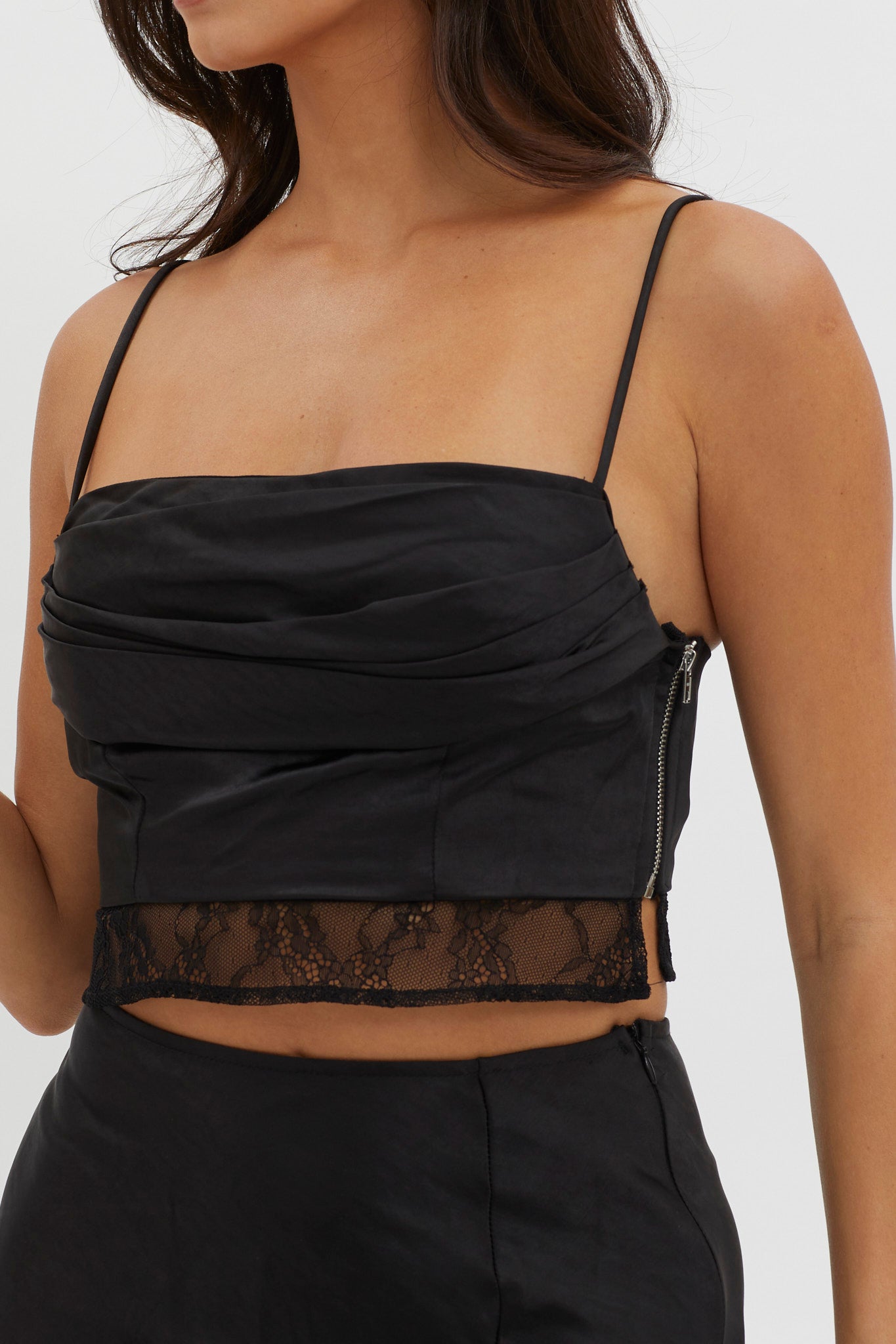 For The Moment Lace Trim Top Black by Selfie Leslie