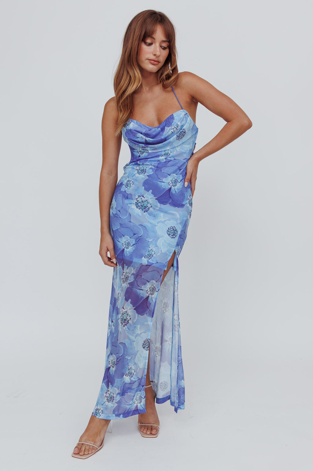 Osaka Sun Lace-Up Back Mesh Dress Blue by Selfie Leslie