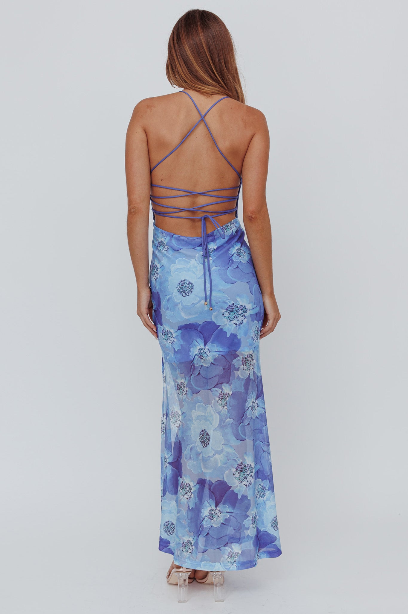 Osaka Sun Lace-Up Back Mesh Dress Blue by Selfie Leslie