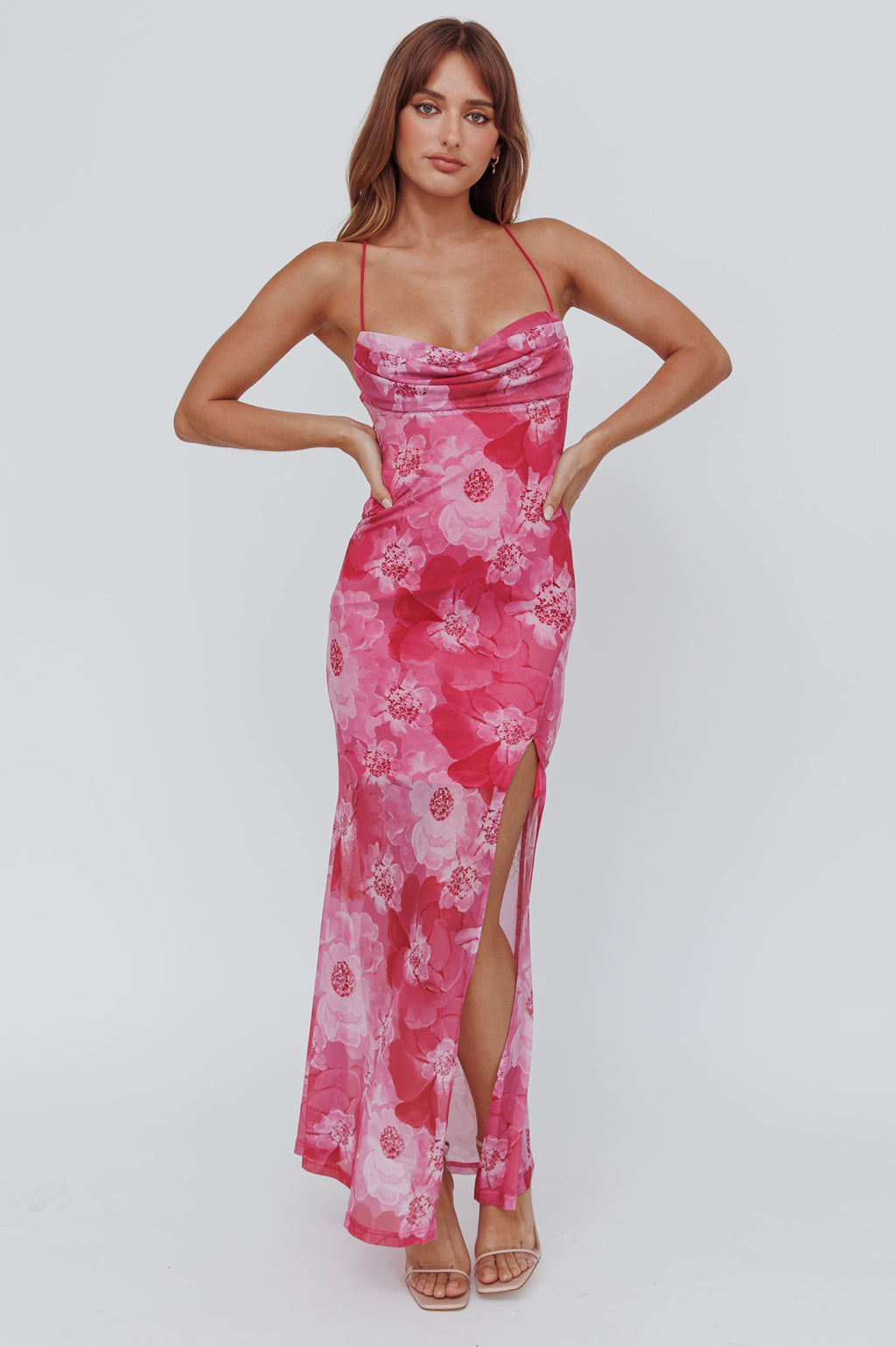 Osaka Sun Lace-Up Back Mesh Dress Pink by Selfie Leslie