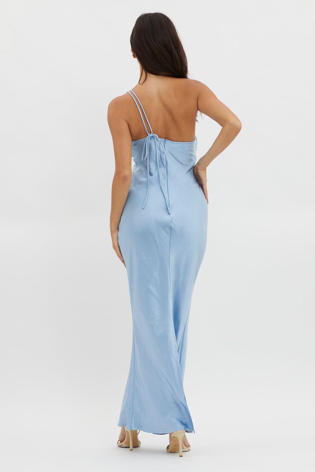 Think Of Me One-Shoulder Satin Dress Blue by Selfie Leslie