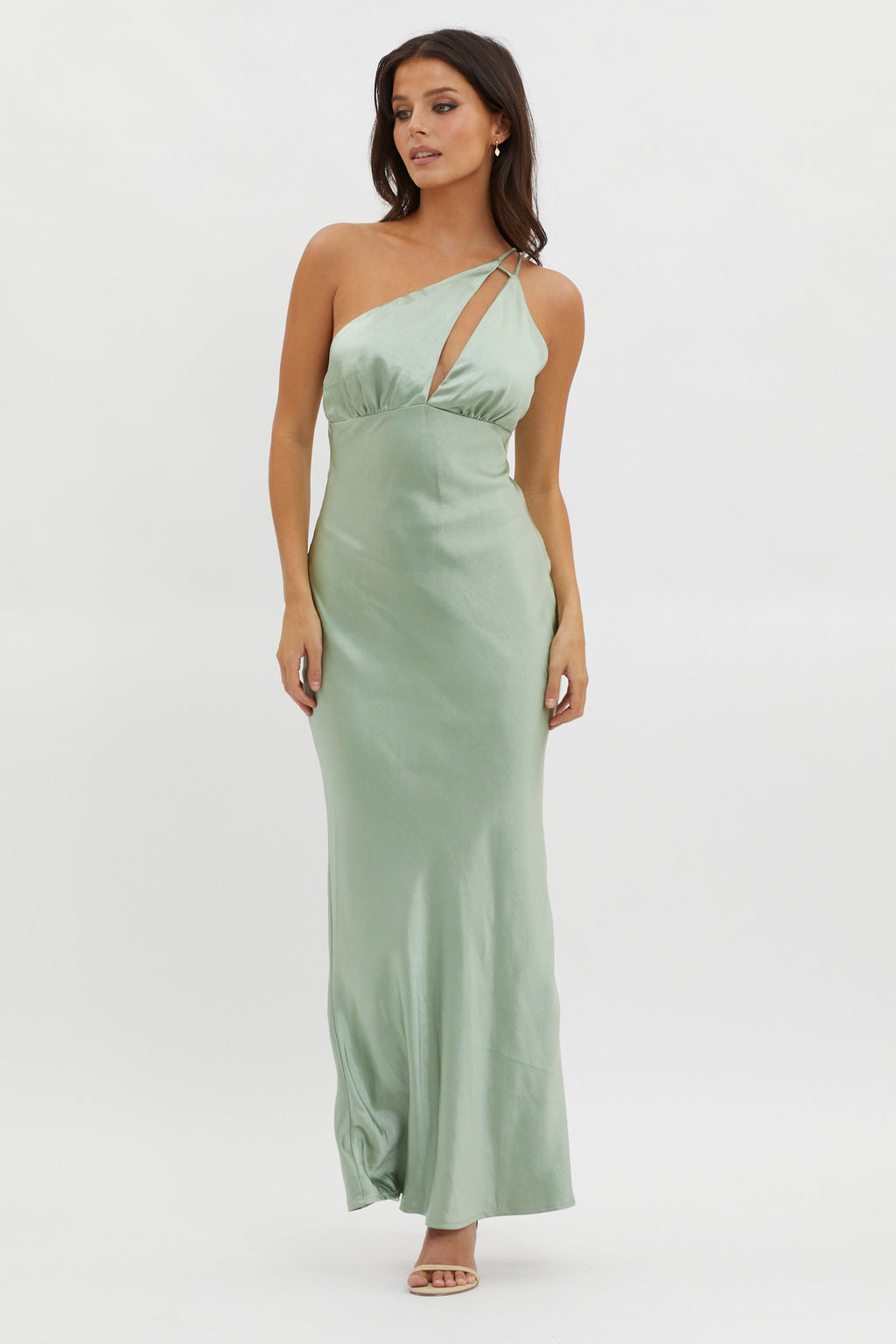 Think Of Me One-Shoulder Satin Dress Mint by Selfie Leslie