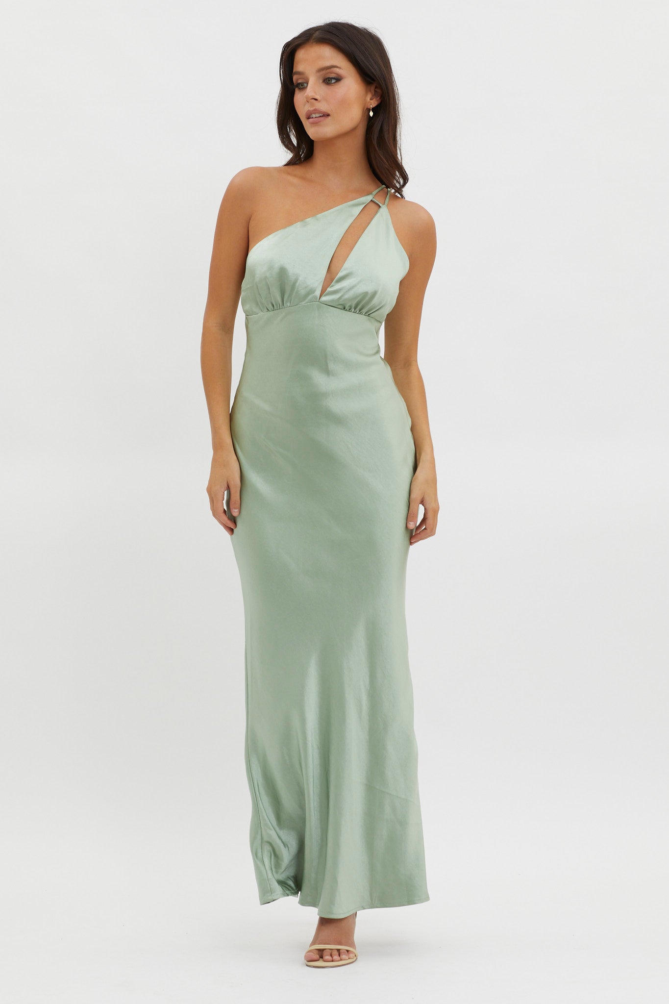Think Of Me One-Shoulder Satin Dress Mint by Selfie Leslie