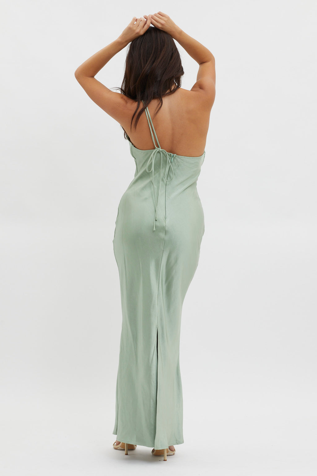 Think Of Me One-Shoulder Satin Dress Mint by Selfie Leslie