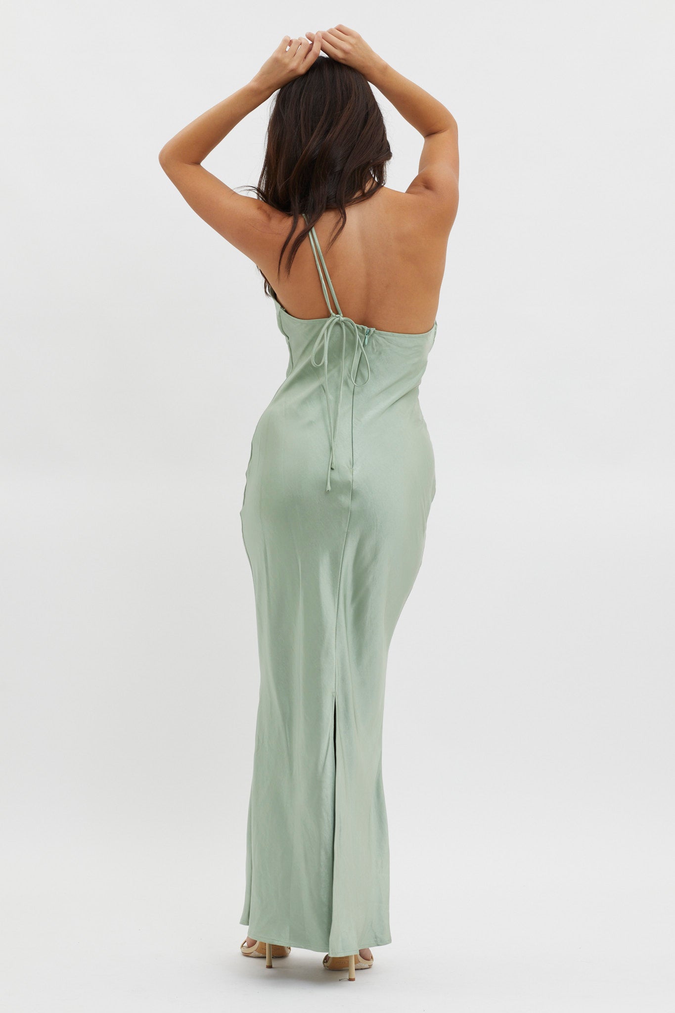 Think Of Me One-Shoulder Satin Dress Mint by Selfie Leslie