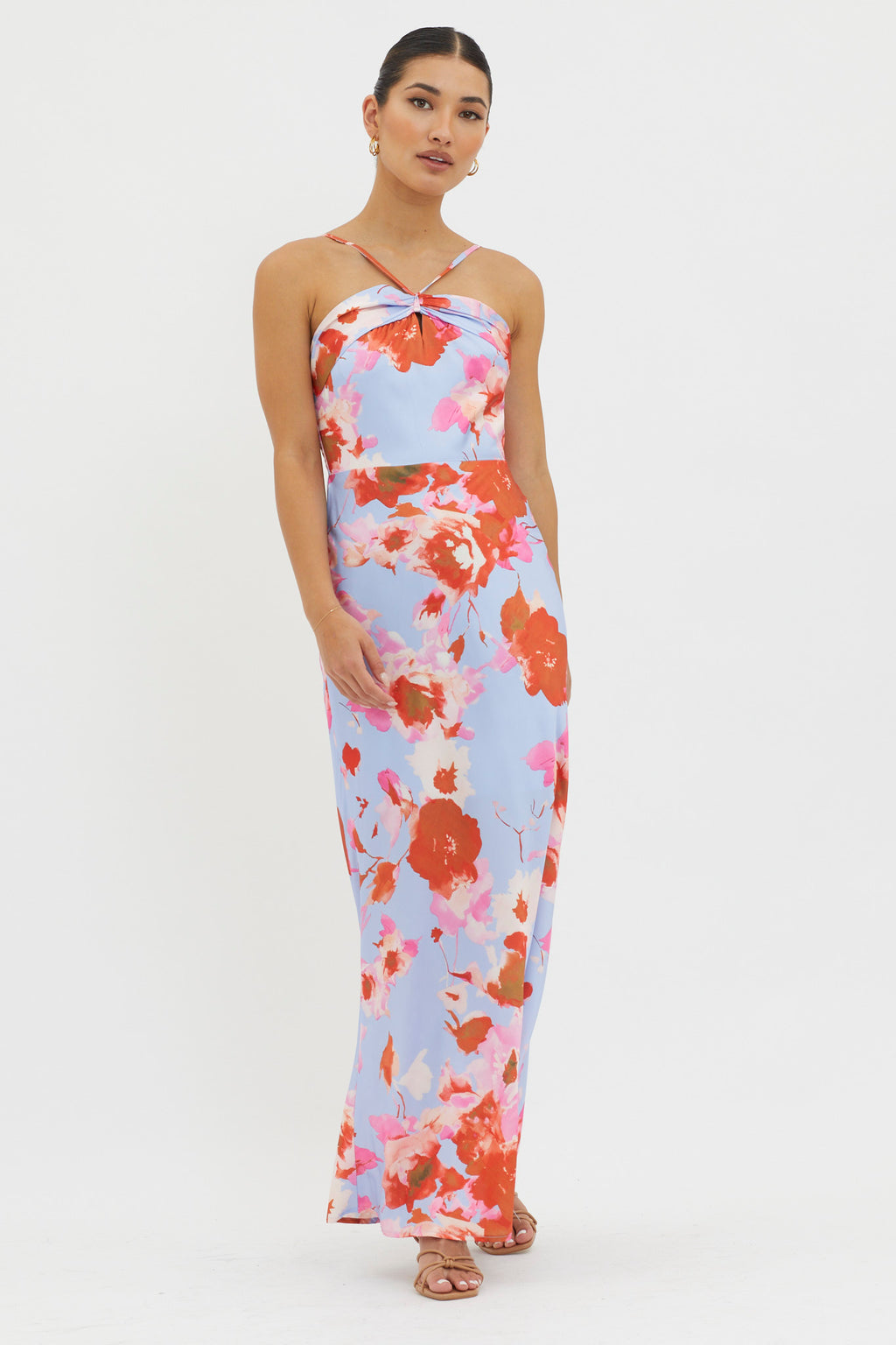 Carter Foldover Neckline Maxi Dress Blue Pink by Selfie Leslie