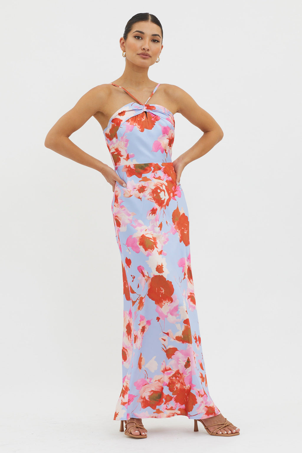 Carter Foldover Neckline Maxi Dress Blue Pink by Selfie Leslie