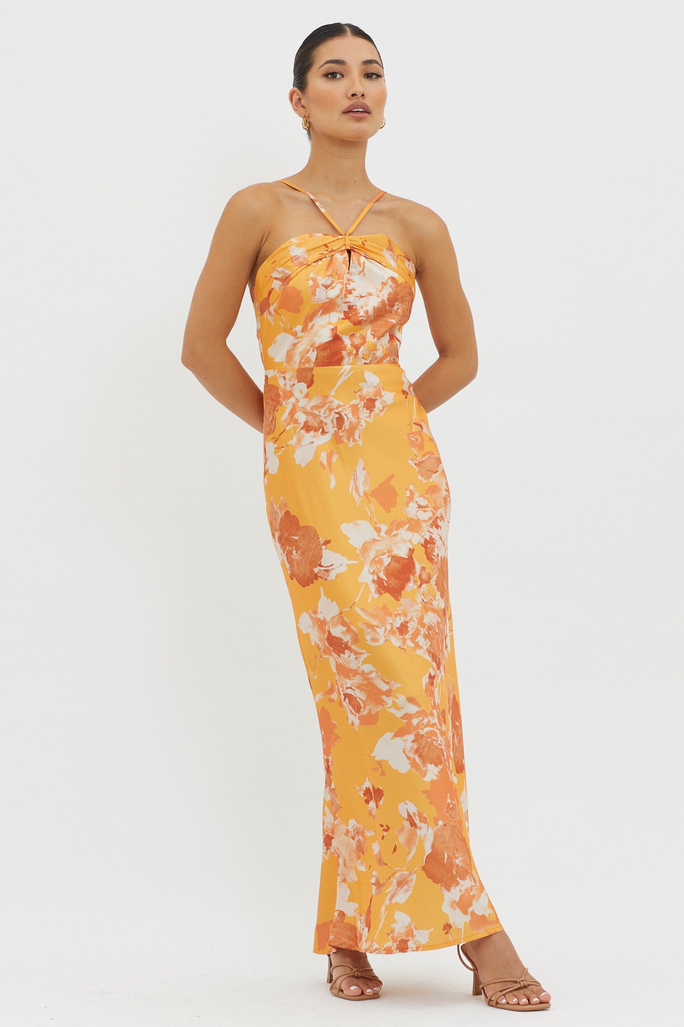 Carter Foldover Neckline Maxi Dress Orange Yellow by Selfie Leslie