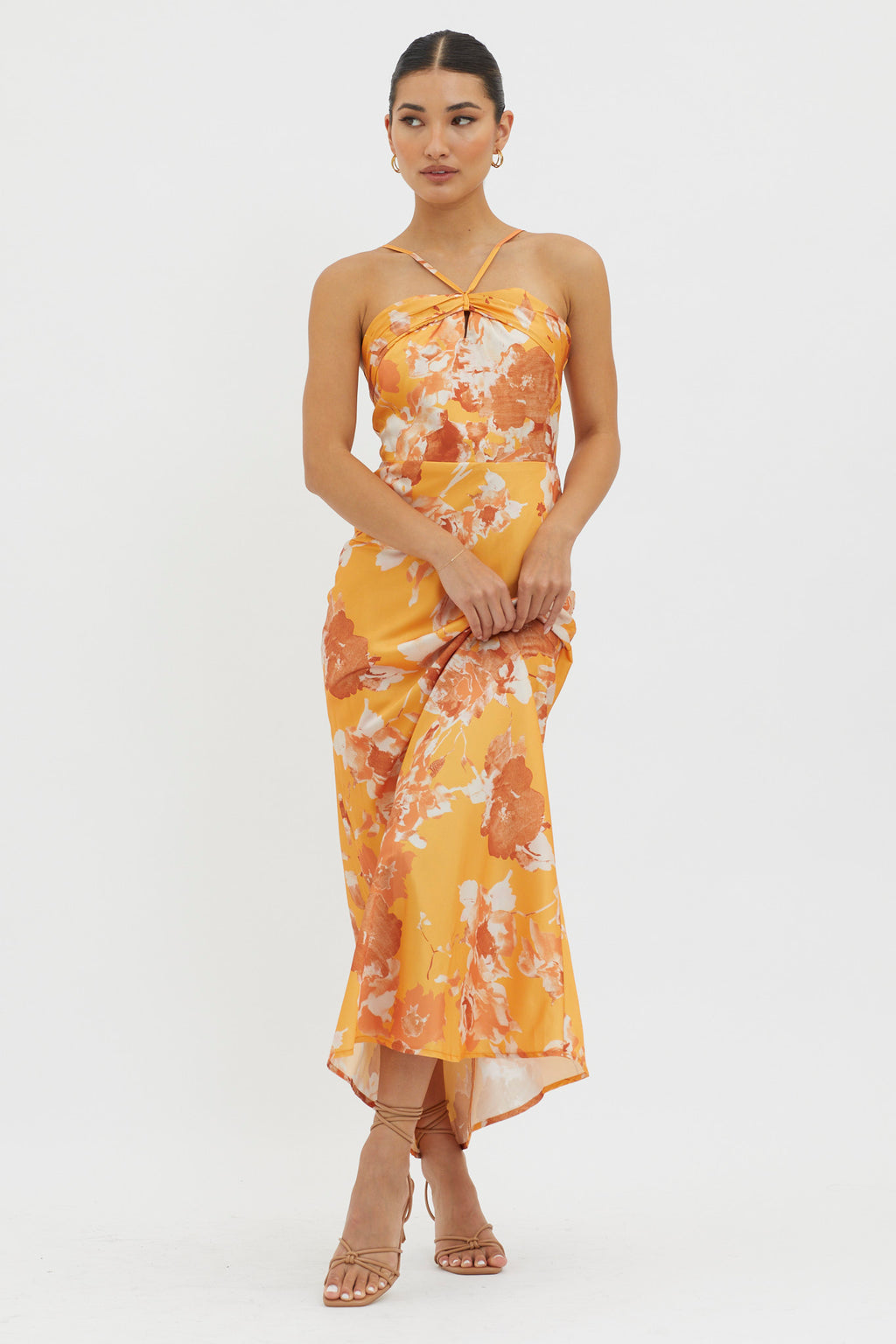 Carter Foldover Neckline Maxi Dress Orange Yellow by Selfie Leslie