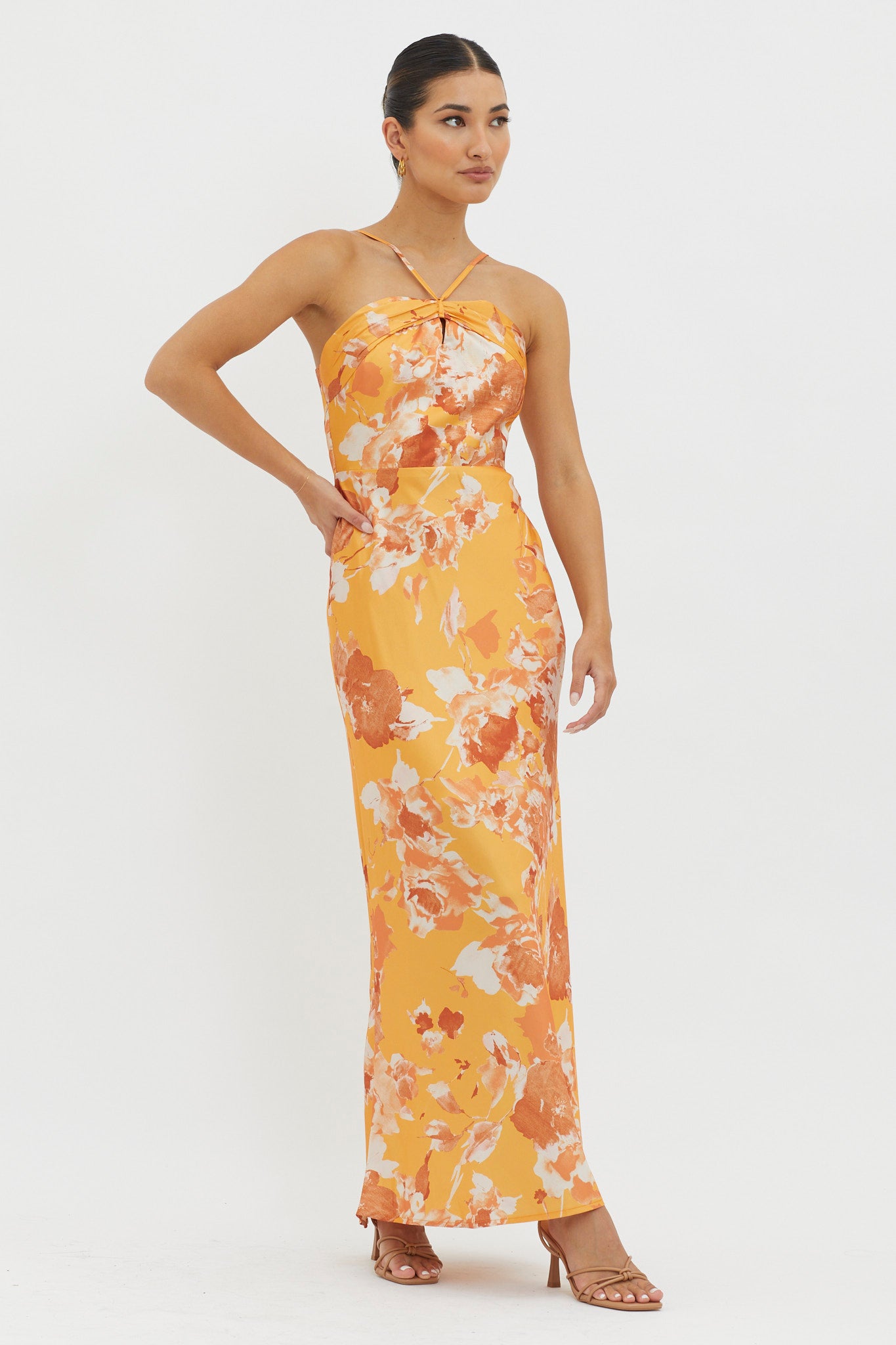 Carter Foldover Neckline Maxi Dress Orange Yellow by Selfie Leslie