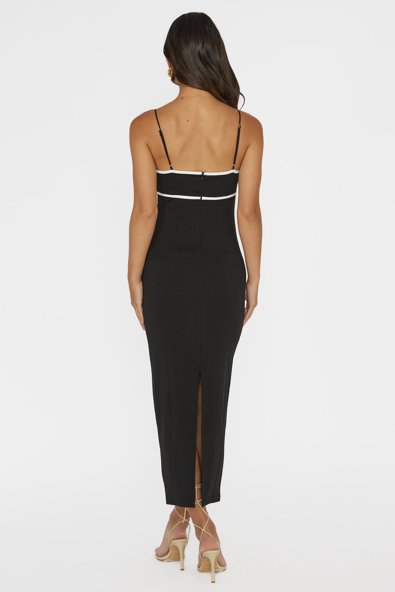 Justyna Contrast Piping Trim Midi Dress Black | Selfie Leslie