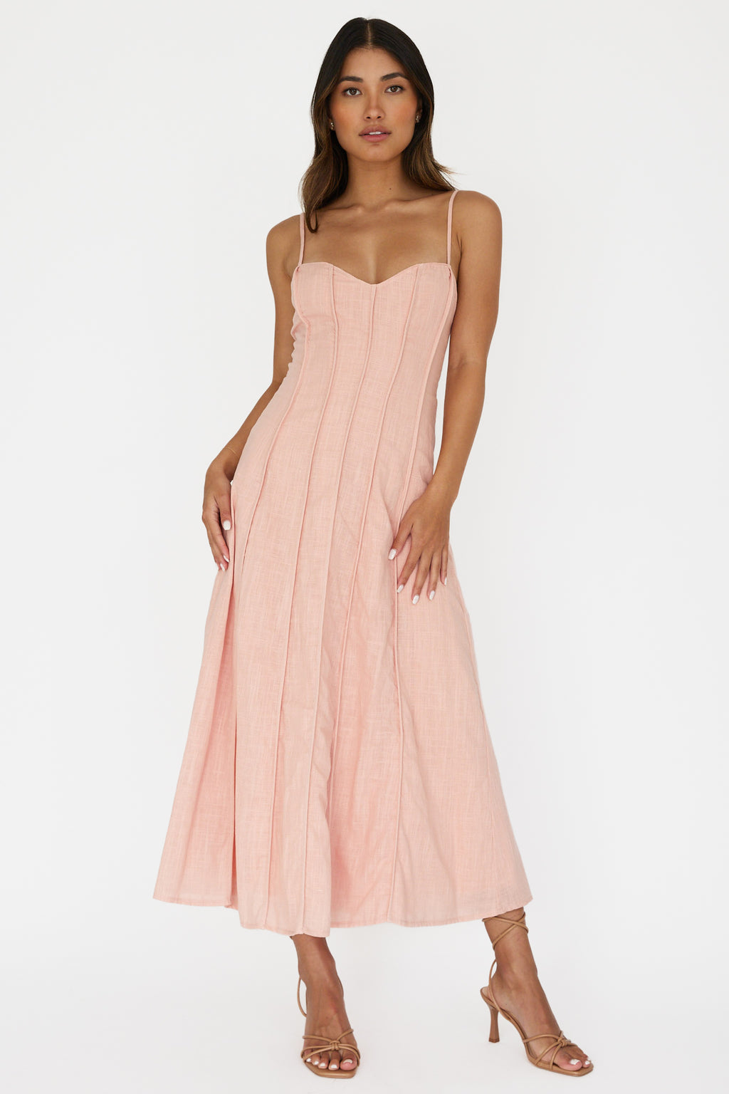 Vacay Pintuck Pleat Midi Dress Pink by Selfie Leslie