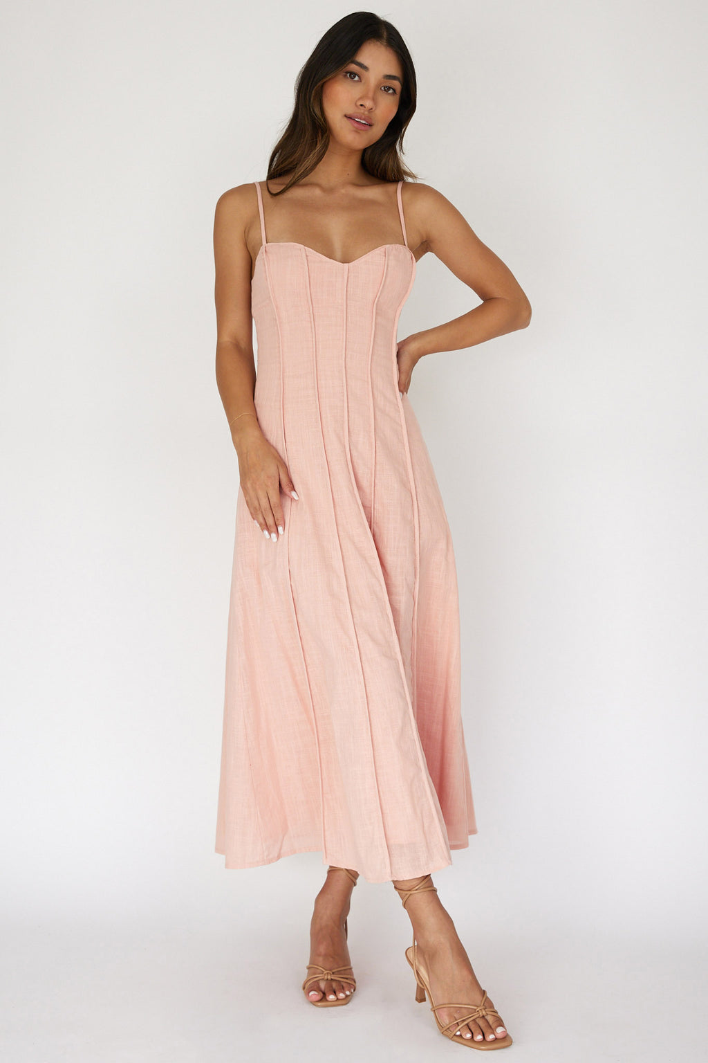 Vacay Pintuck Pleat Midi Dress Pink by Selfie Leslie